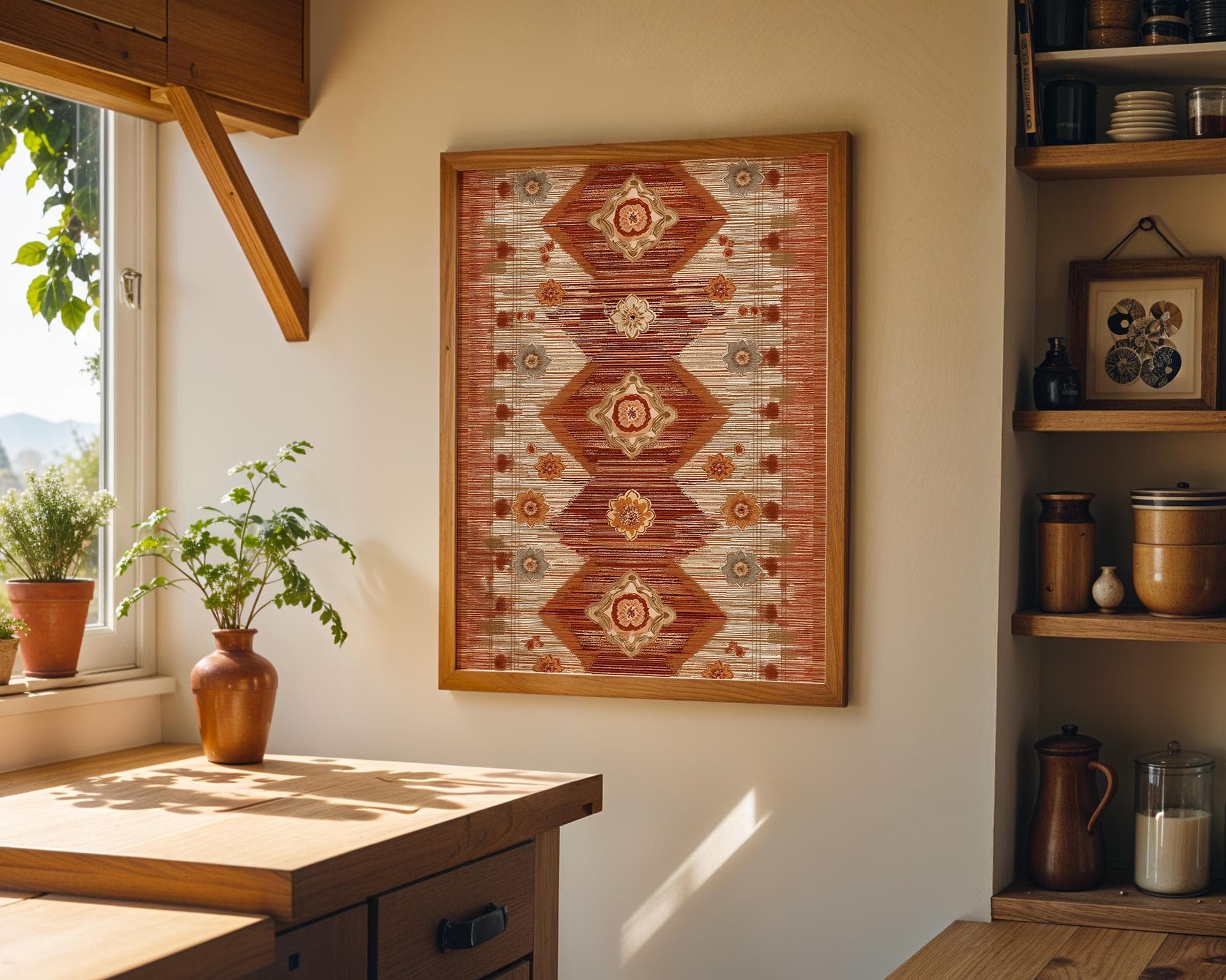 Moroccan Boho Terracotta Geometric Neutral Tribal Wall Art by The Wall Art Studio