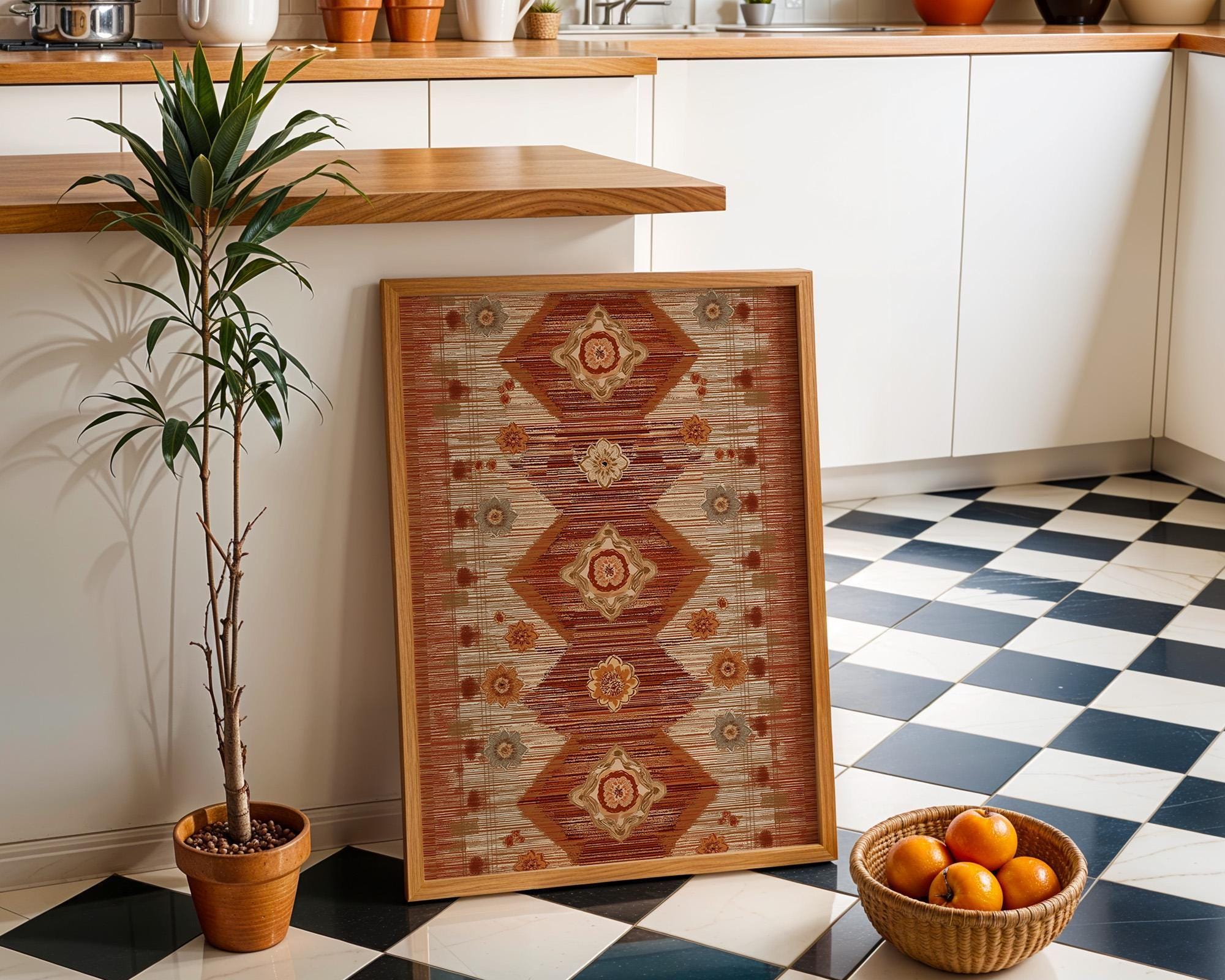 Moroccan Boho Terracotta Geometric Neutral Tribal Wall Art by The Wall Art Studio