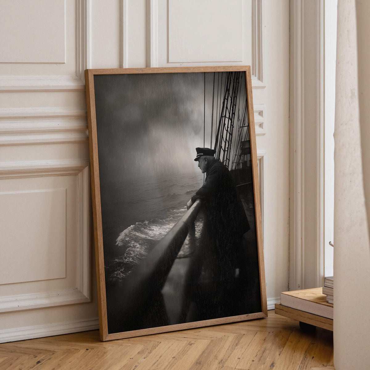 Vintage Naval Ship & Sailor Moody Ocean Maritime Wall Art