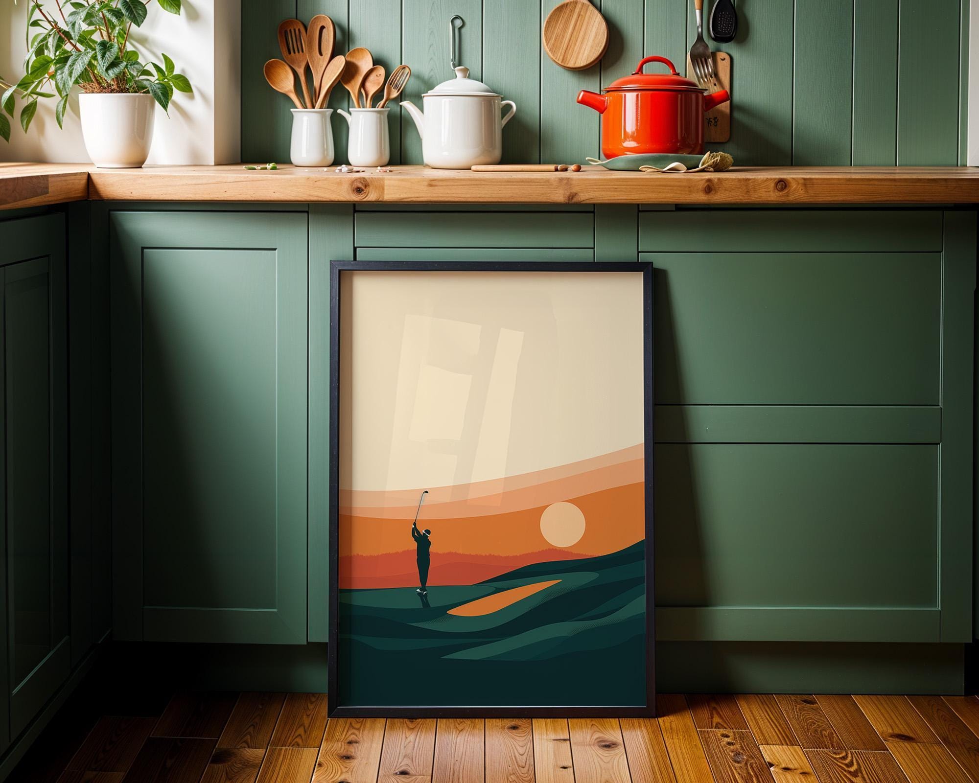 Minimalist Golf  Modern Sunset Golf Course Wall Art