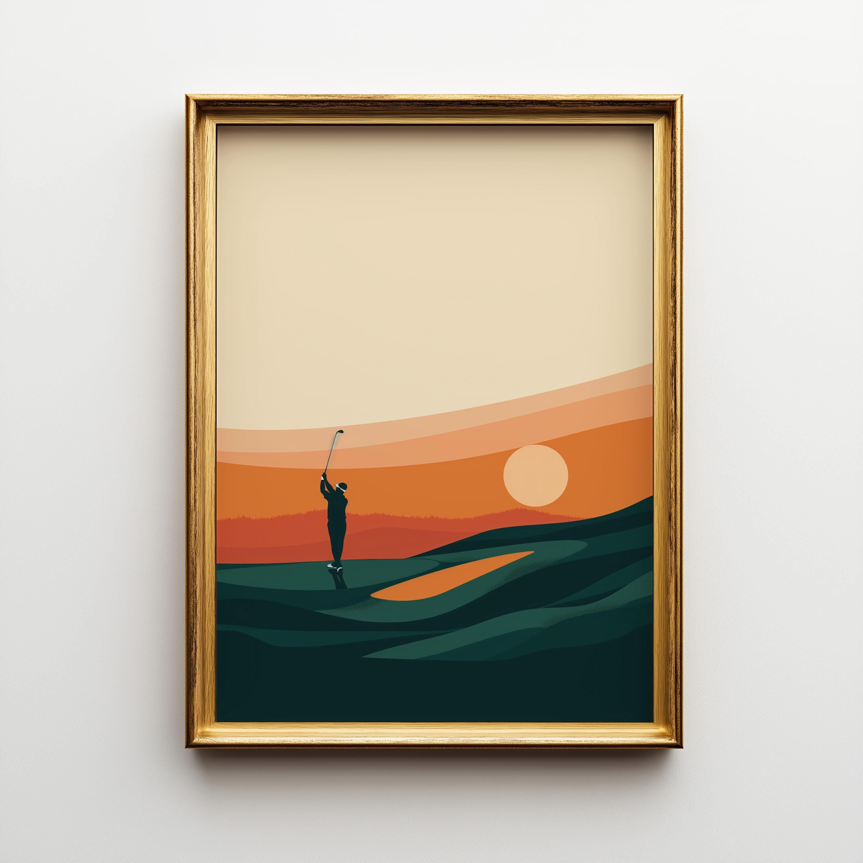Minimalist Golf  Modern Sunset Golf Course Wall Art