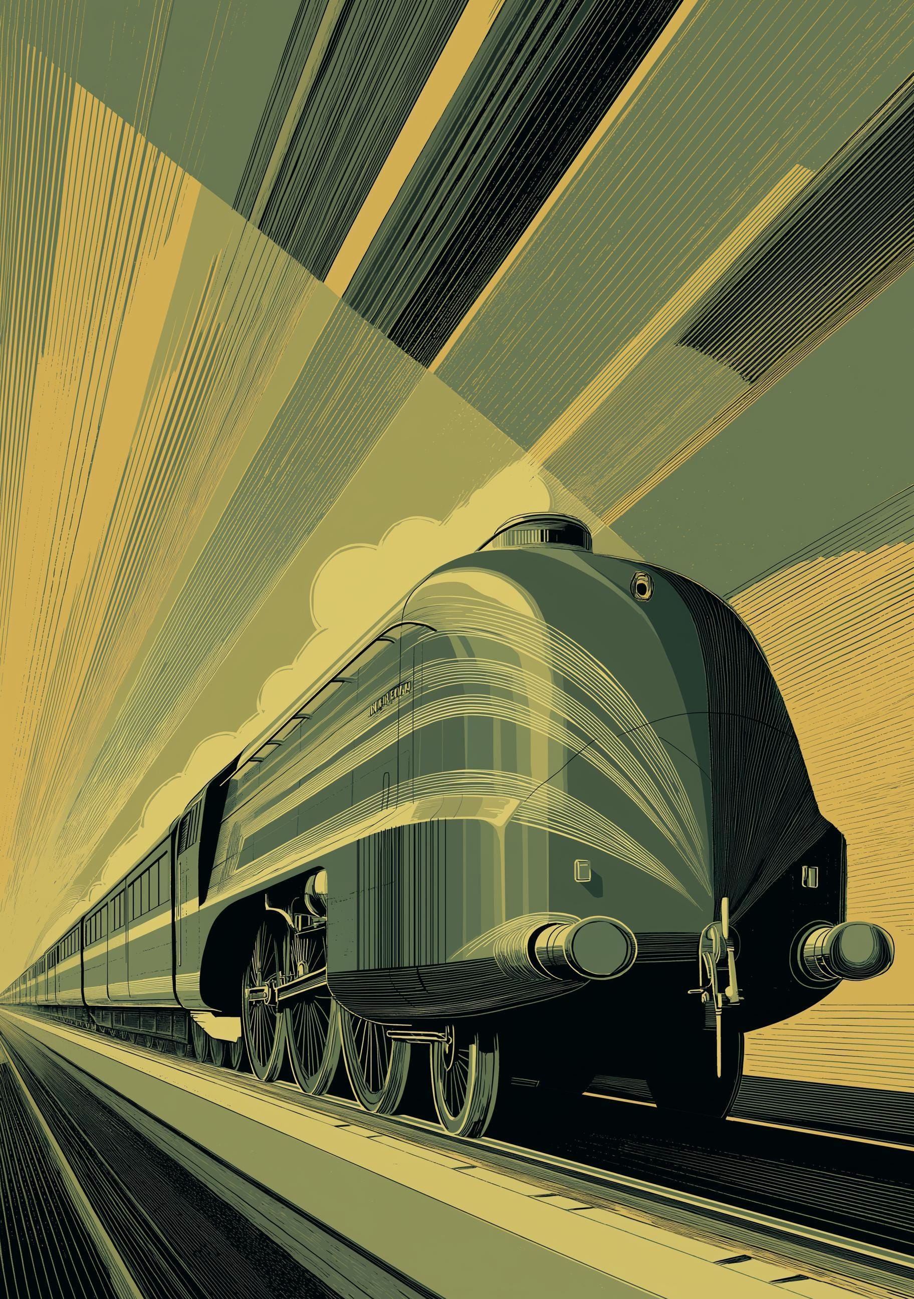 Art Deco Vintage Locomotive Streamline Railway Train Wall Art by The Wall Art Studio