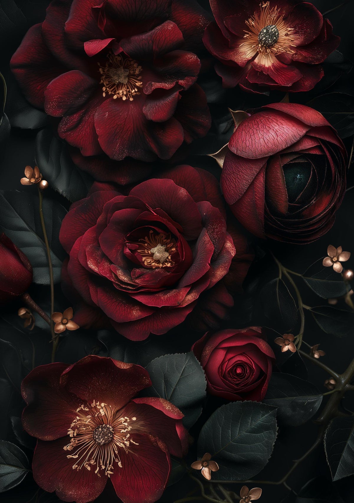 Gothic Red Rose Dark Academia Dramatic Black Wall Art