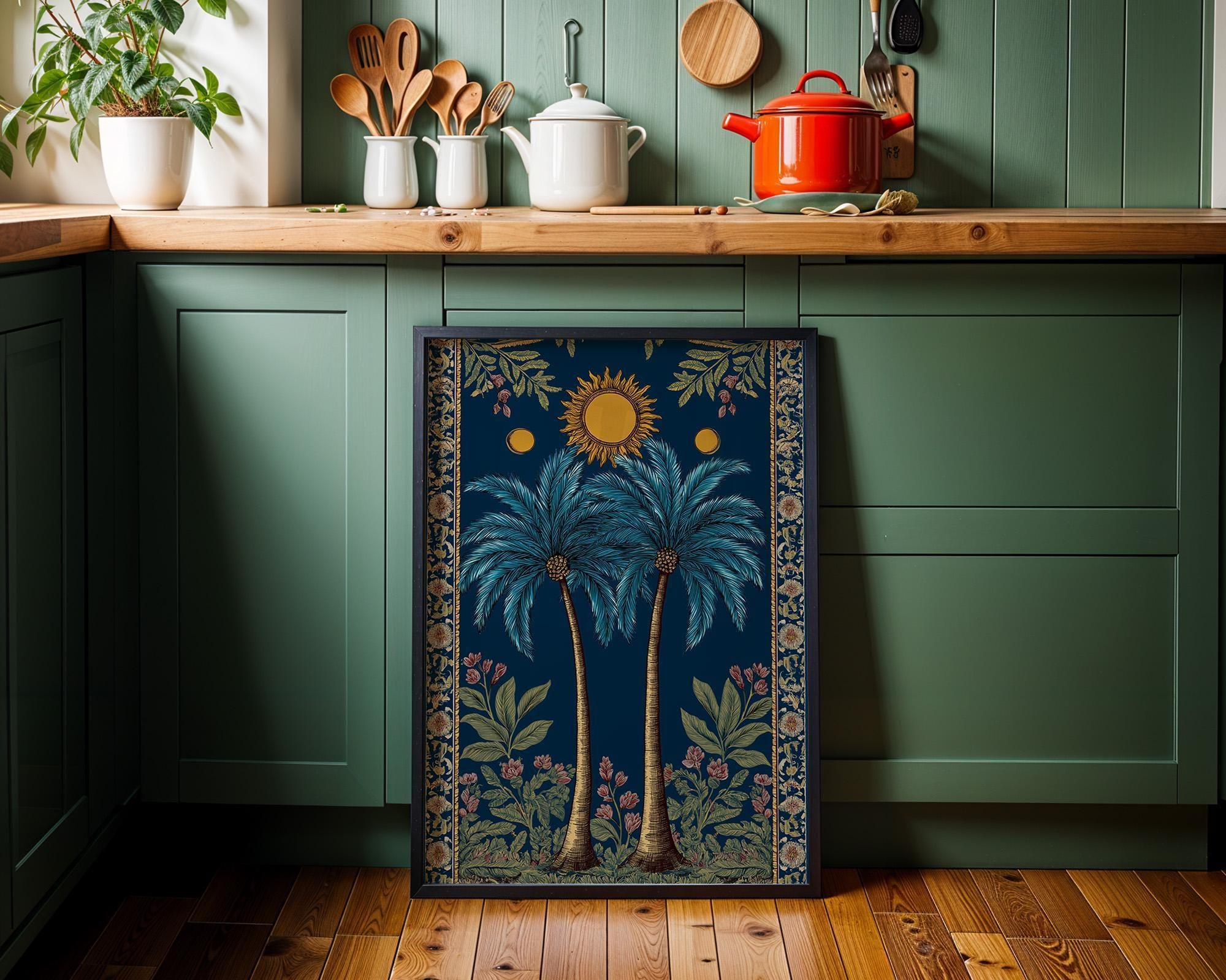 Palm Tree Sun Tropical Celestial Art Nouveau Wall Art by The Wall Art Studio