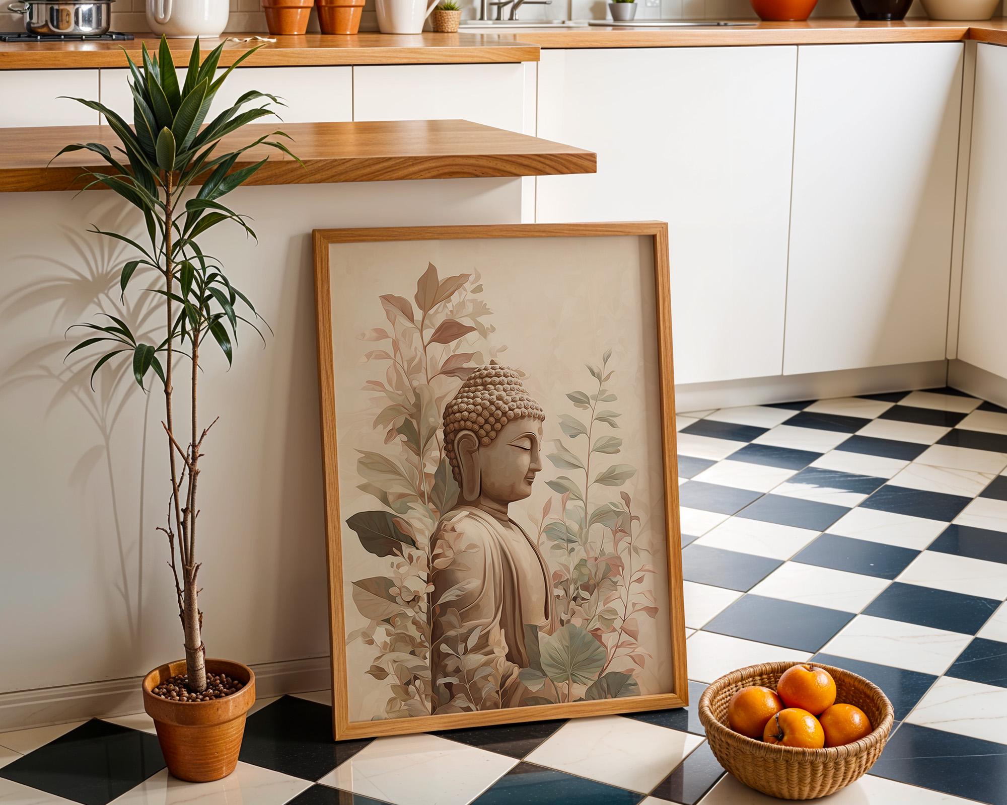Buddha Wall Art Print, Botanical Buddhist, Calm Meditation Décor, Neutral Spiritual Home Art