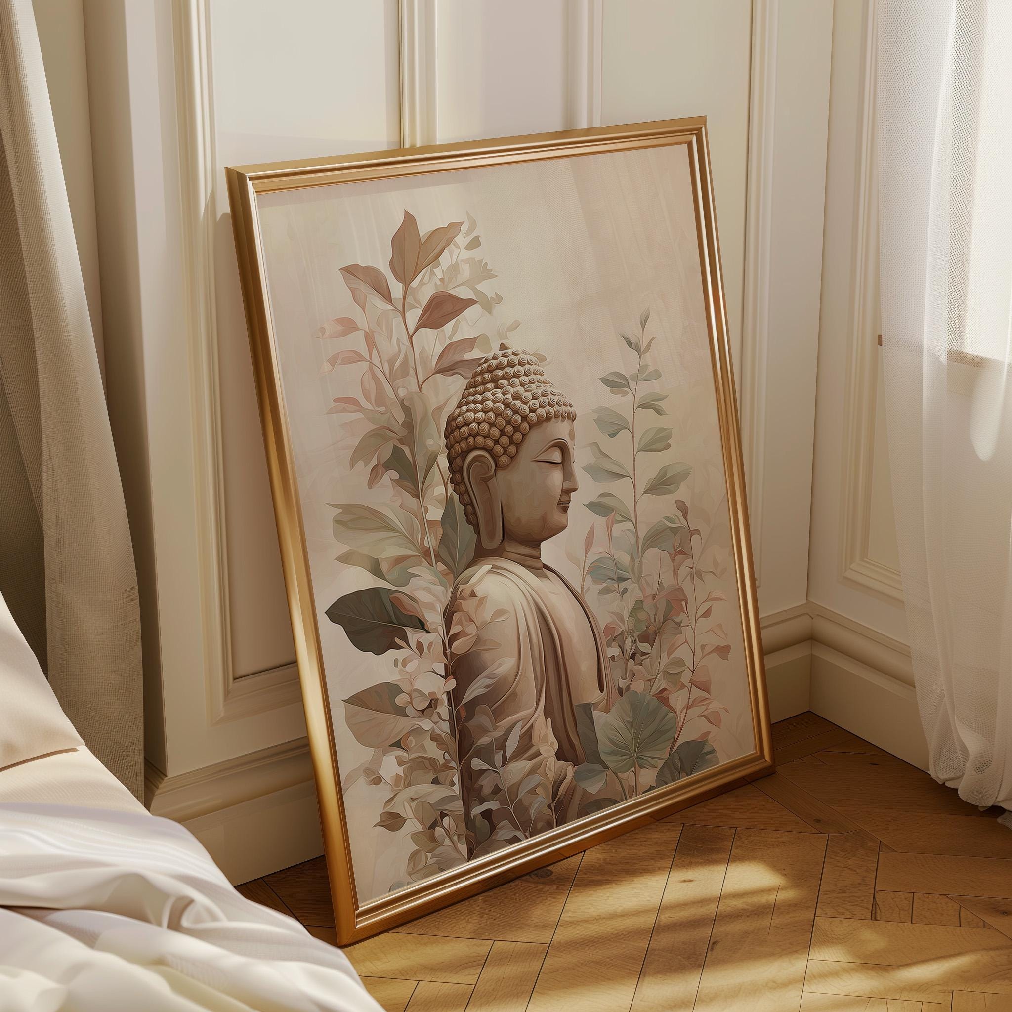 Buddha Wall Art Print, Botanical Buddhist, Calm Meditation Décor, Neutral Spiritual Home Art