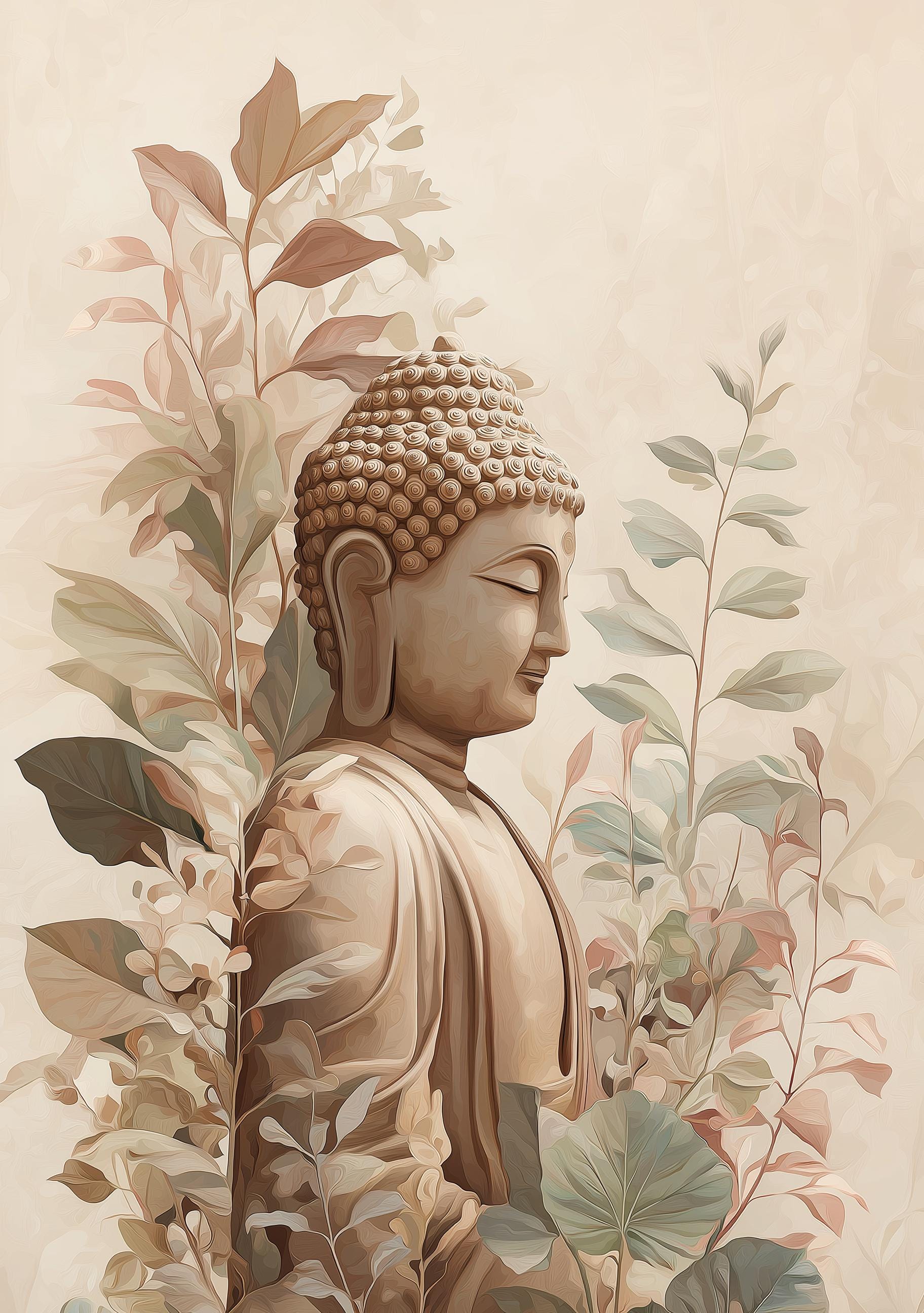 Buddha Wall Art Print, Botanical Buddhist, Calm Meditation Décor, Neutral Spiritual Home Art