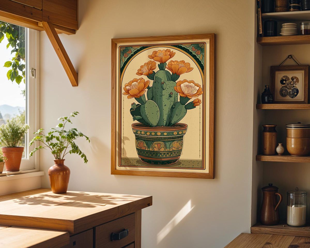 Cactus Art Nouveau Vintage Botanical Desert Retro Floral Wall Art by The Wall Art Studio