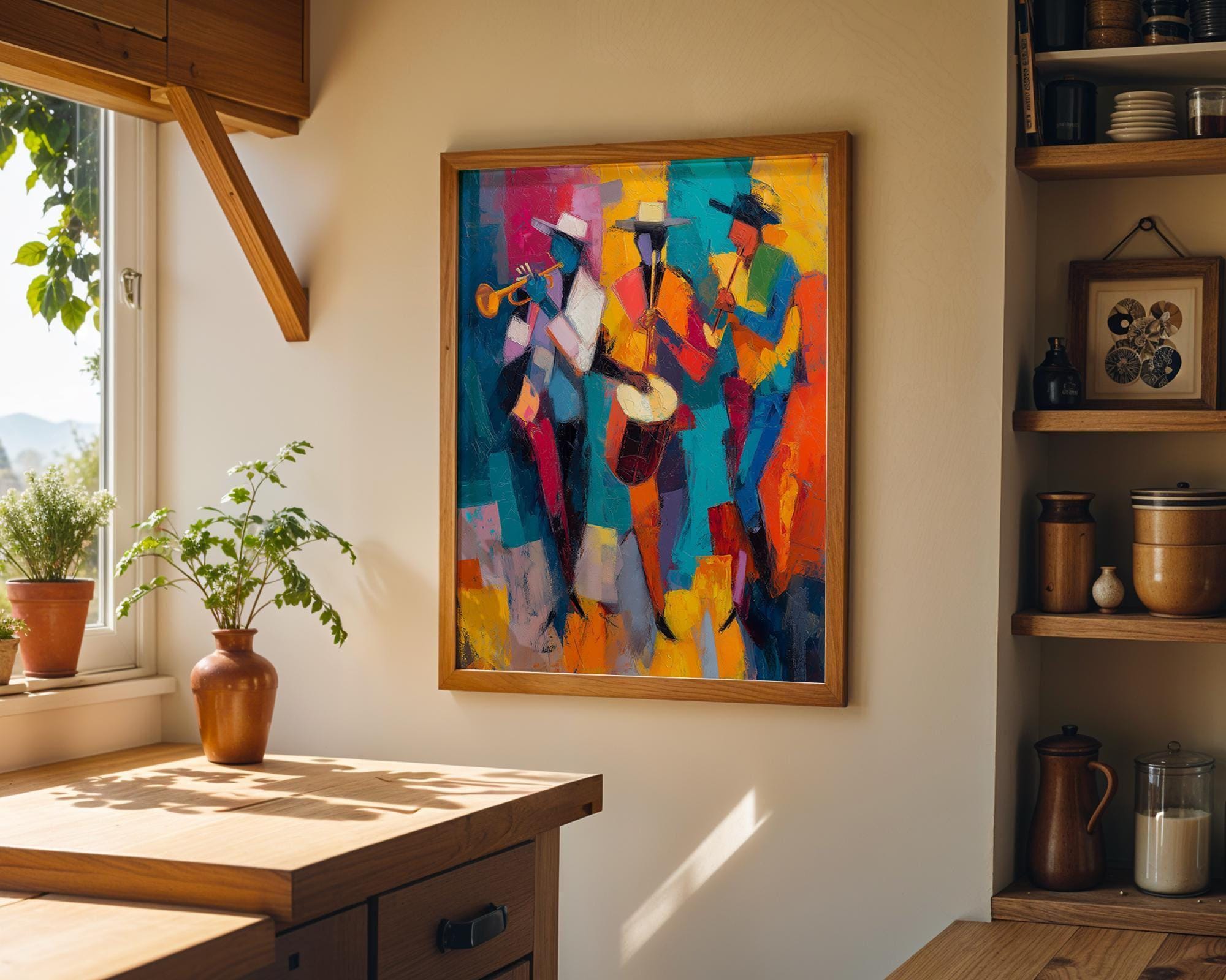 Abstract Jazz Band Wall Art, Colorful Musician Painting, Modern Music Artwork