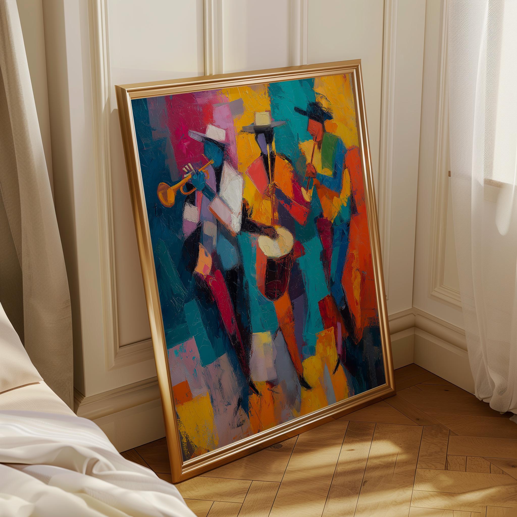 Abstract Jazz Band Wall Art, Colorful Musician Painting, Modern Music Artwork