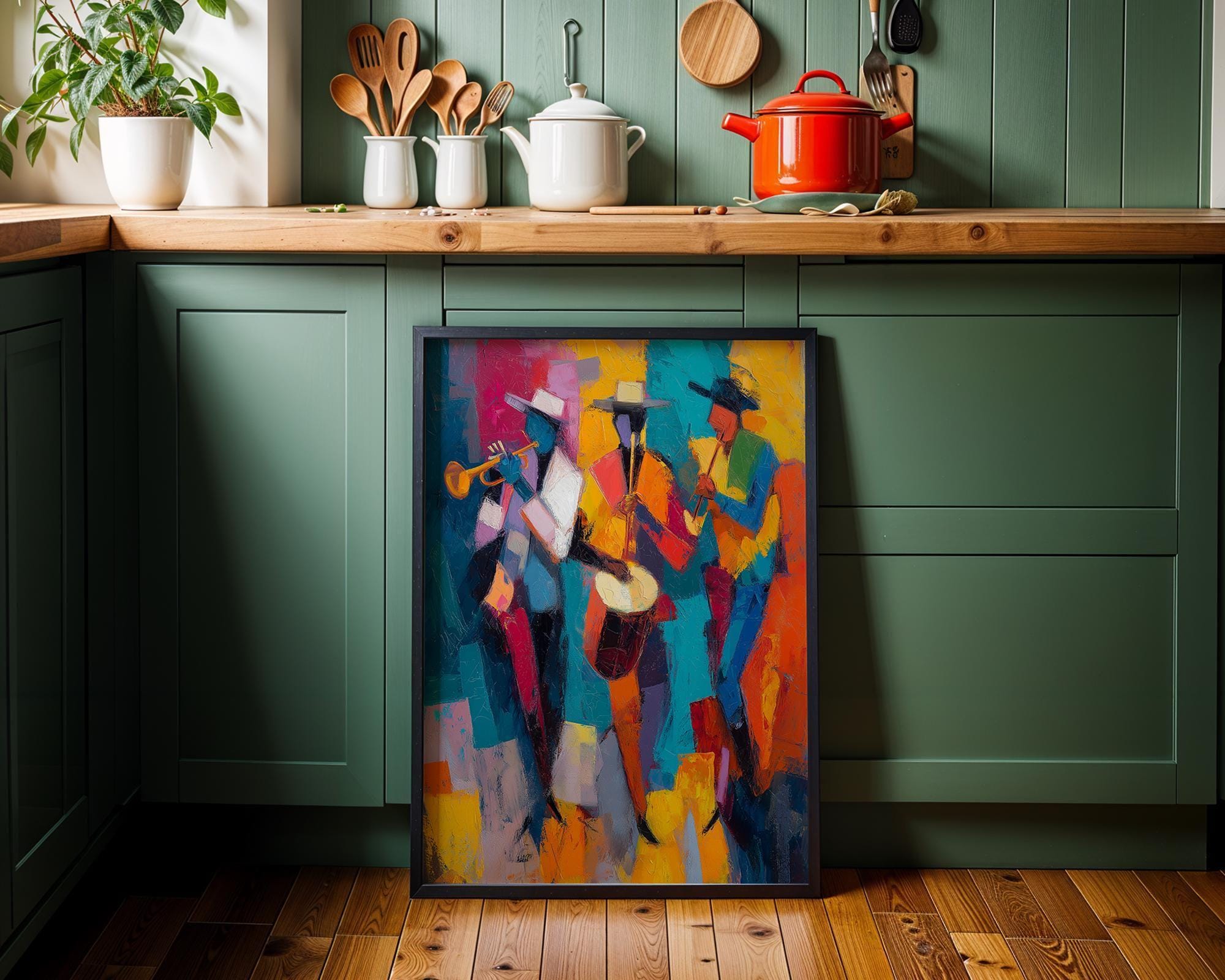 Abstract Jazz Band Wall Art, Colorful Musician Painting, Modern Music Artwork