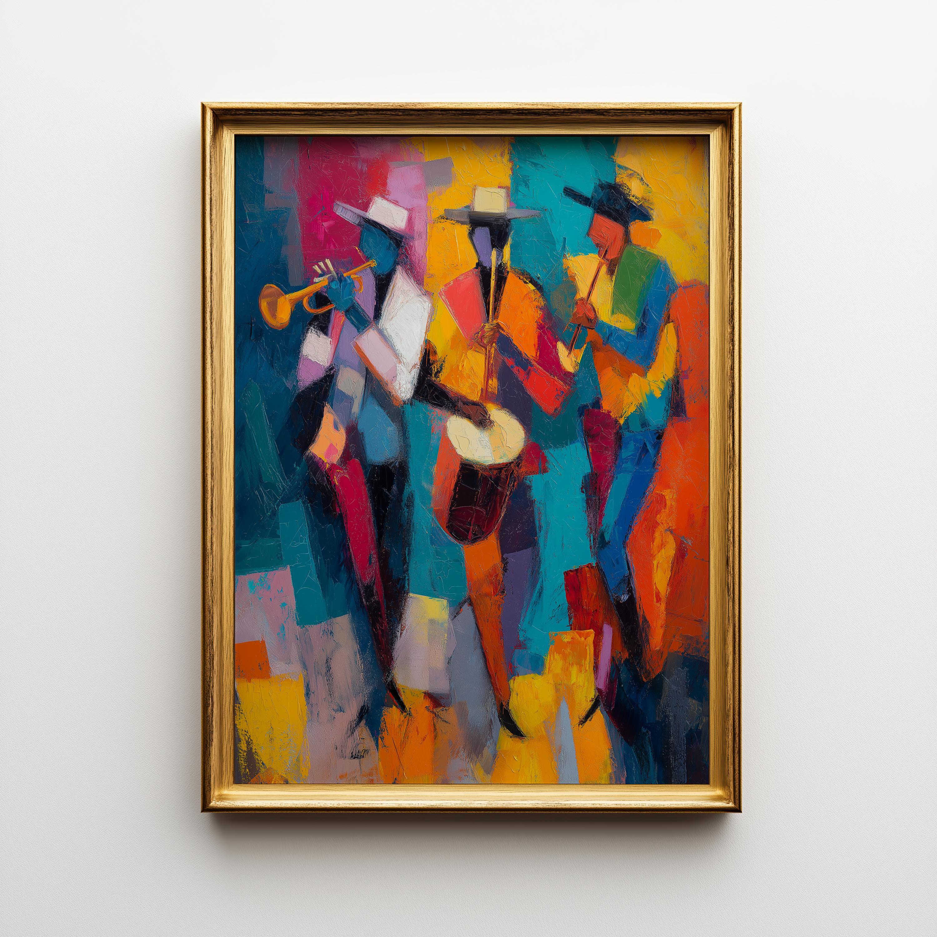 Abstract Jazz Band Wall Art, Colorful Musician Painting, Modern Music Artwork