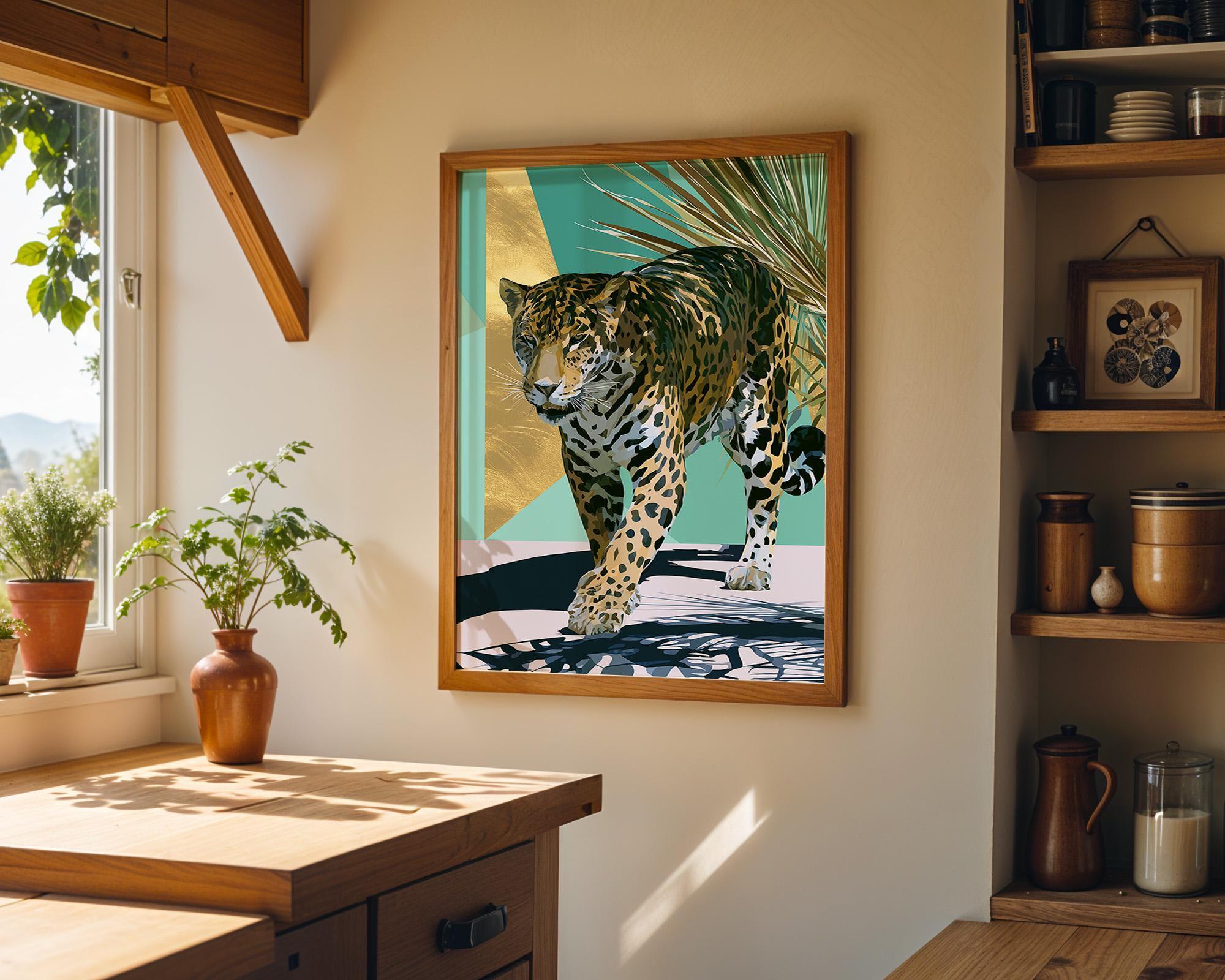 Art Deco Walking Leopard Tropical Wildlife Wall Art by The Wall Art Studio