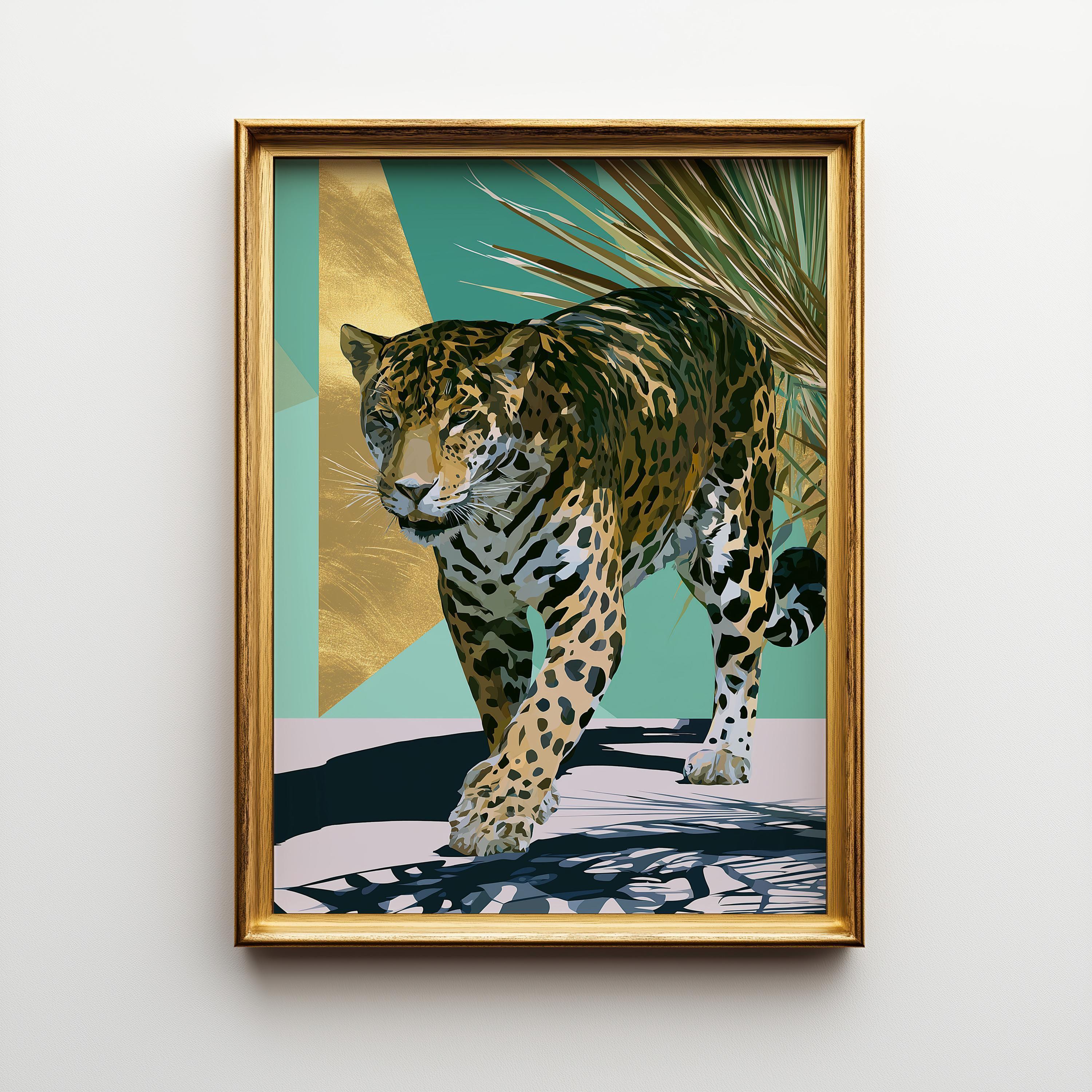 Art Deco Walking Leopard Tropical Wildlife Wall Art by The Wall Art Studio