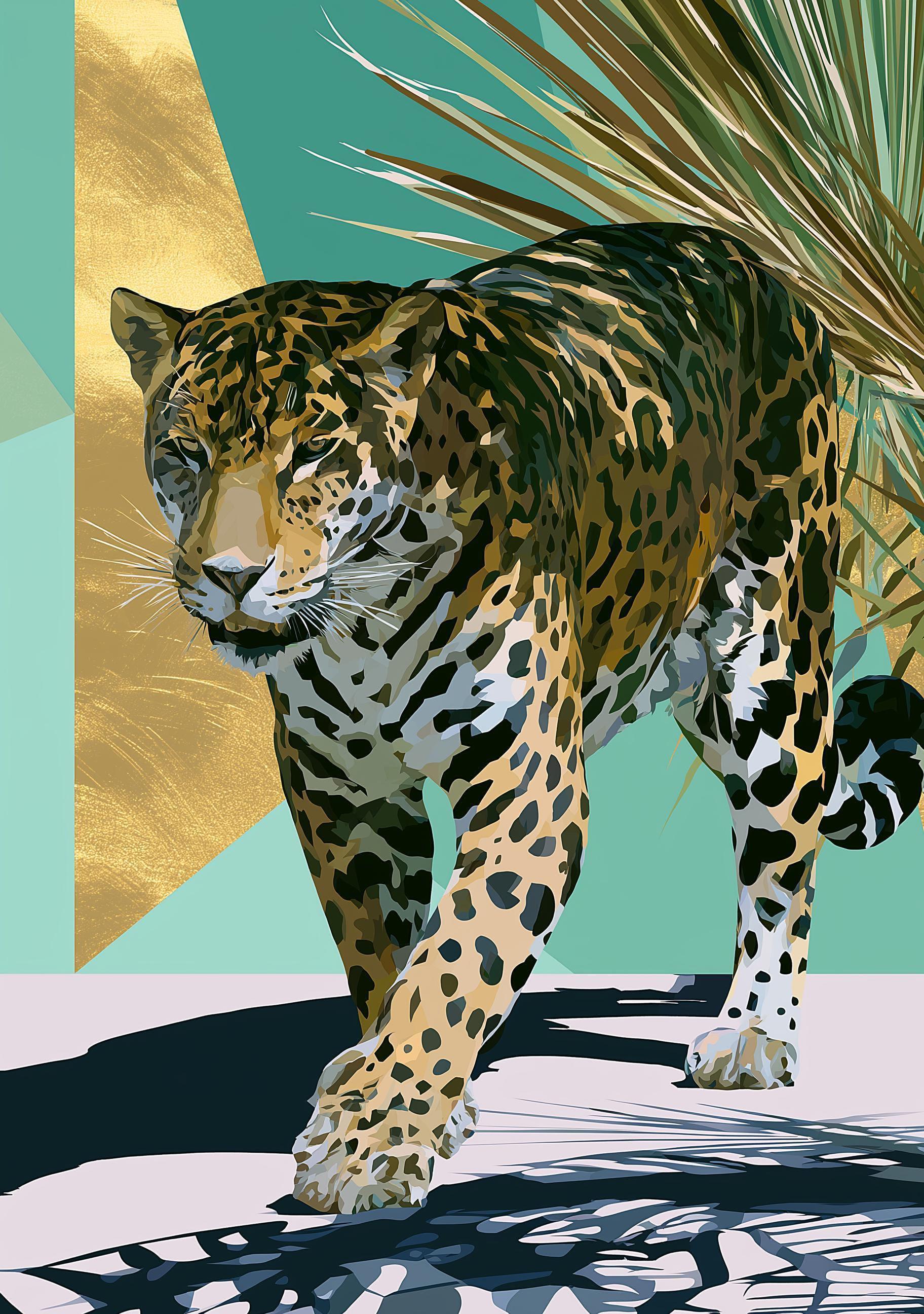 Art Deco Walking Leopard Tropical Wildlife Wall Art by The Wall Art Studio