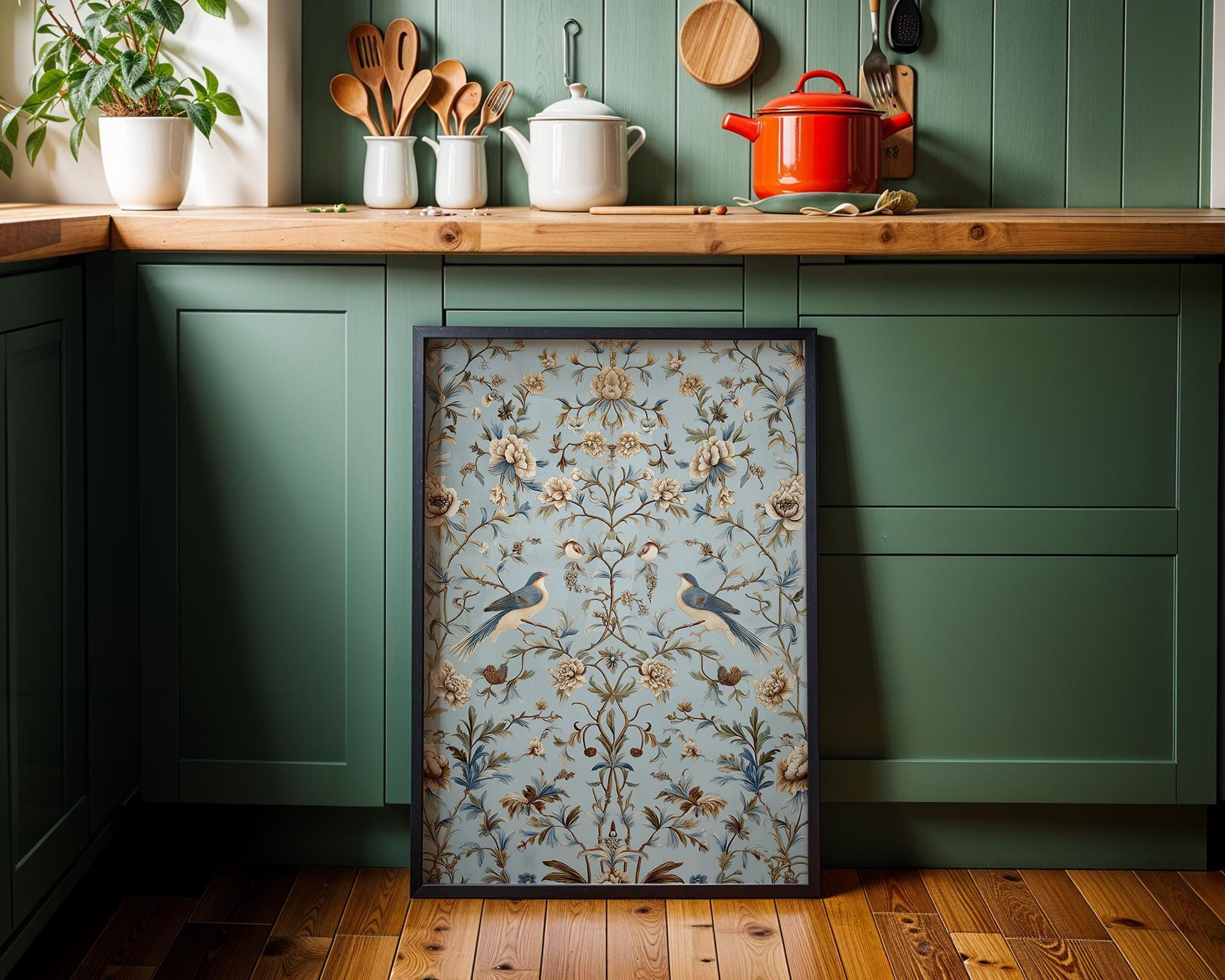 Chinoiserie Bird Blue & Gold Floral Elegant Botanical Asian Wall Art by The Wall Art Studio - physical