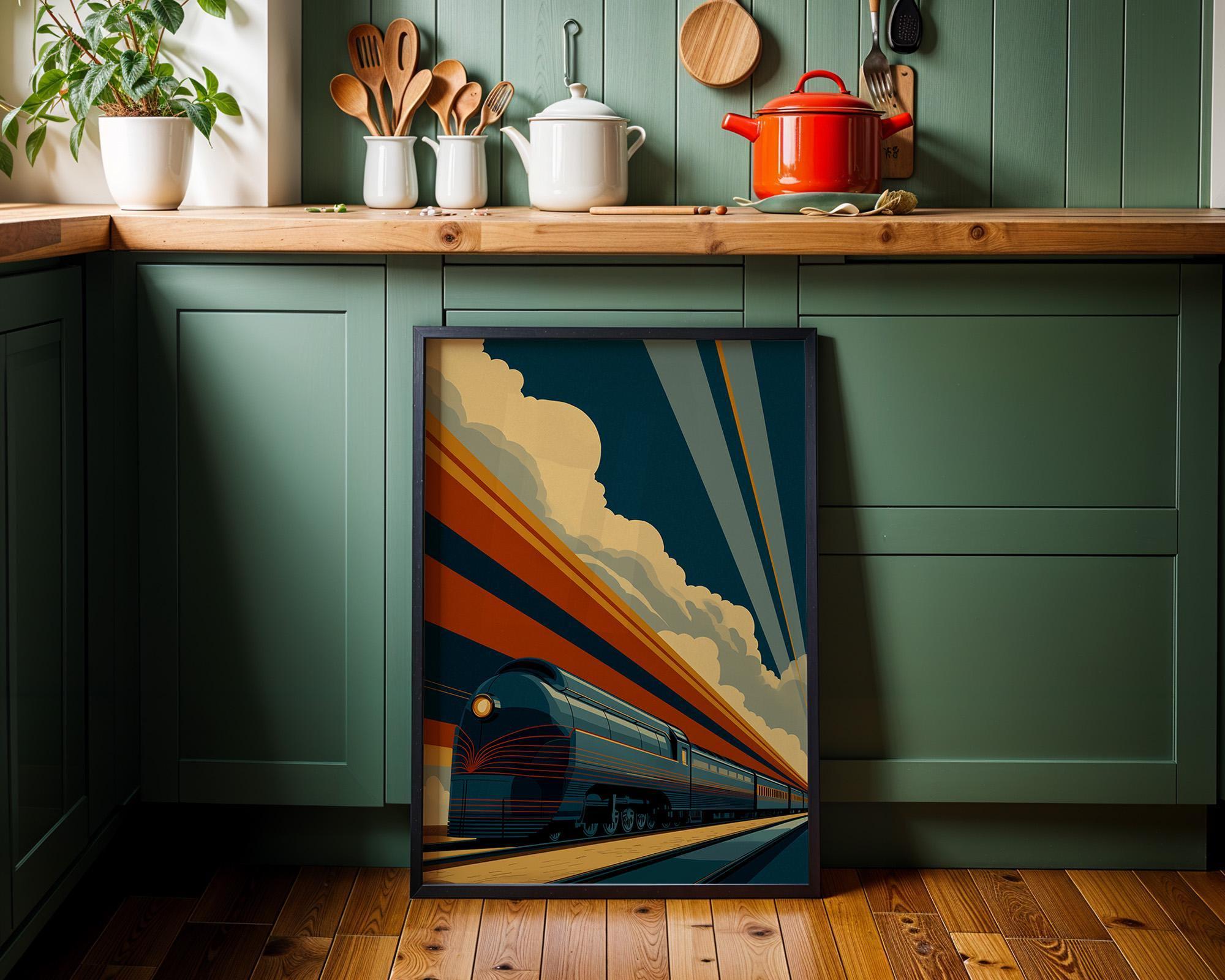 Art Deco Streamline Railway Train Wall Art by The Wall Art Studio