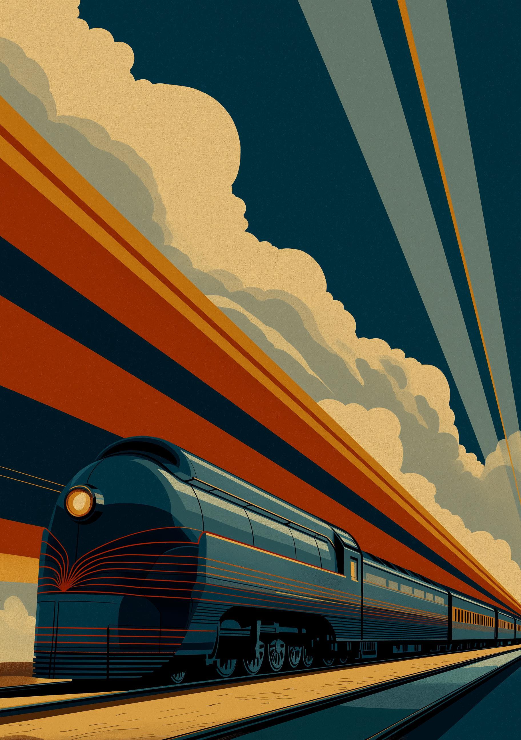 Art Deco Streamline Railway Train Wall Art by The Wall Art Studio