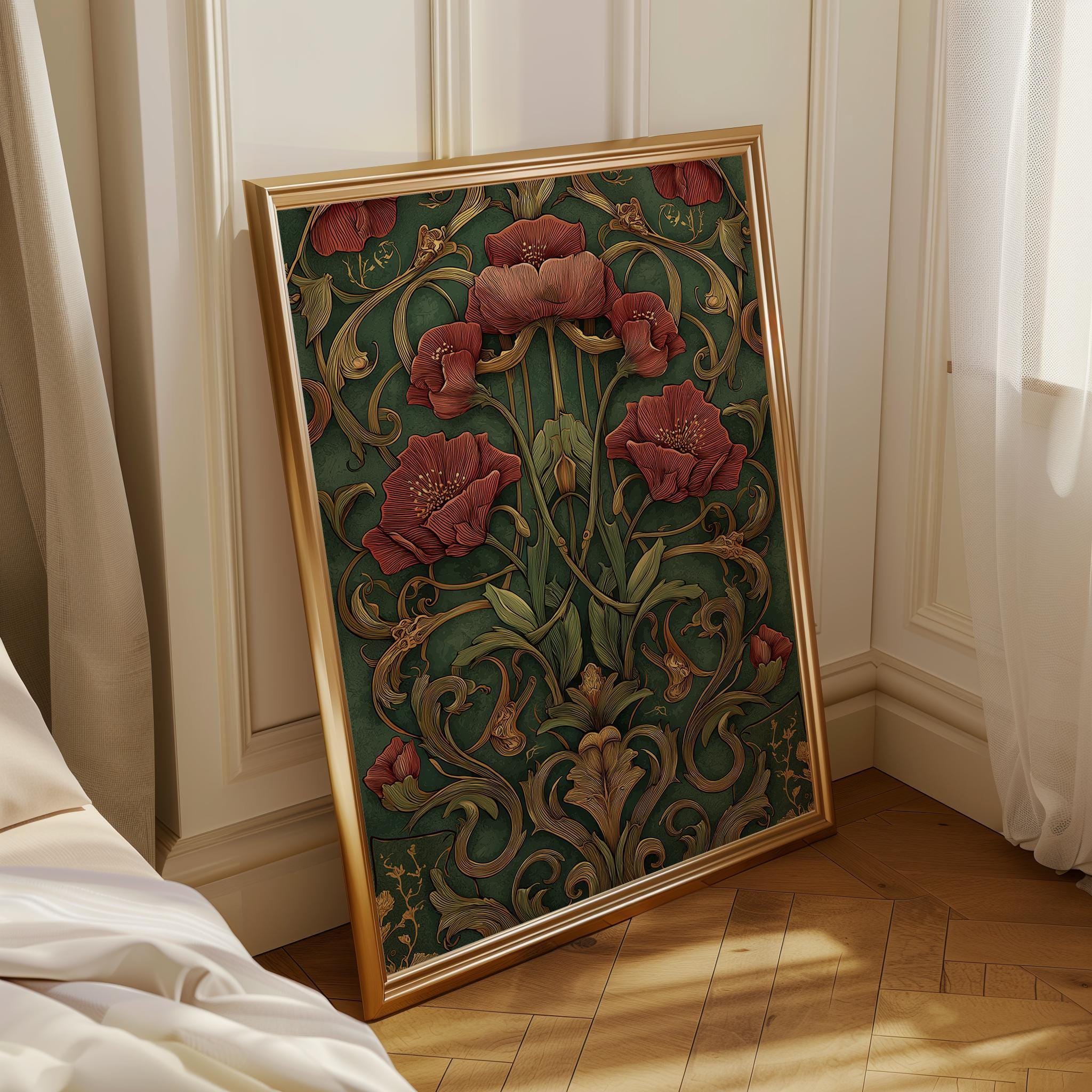 Art Nouveau Thistle Botanical William Morris Style Botanical Wall Art