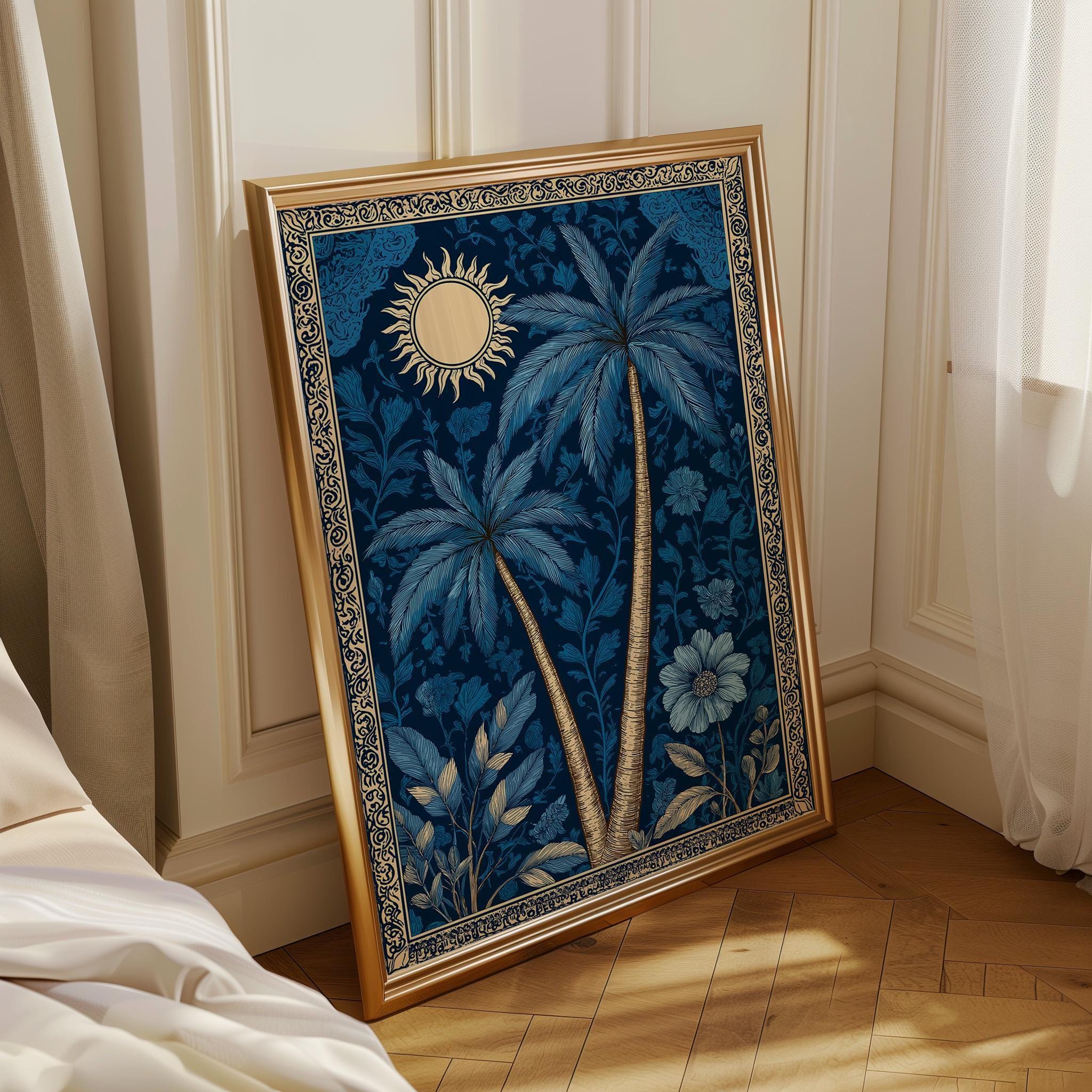 Palm Tree Sun Tropical Celestial Art Nouveau Botanical Wall Art by The Wall Art Studio
