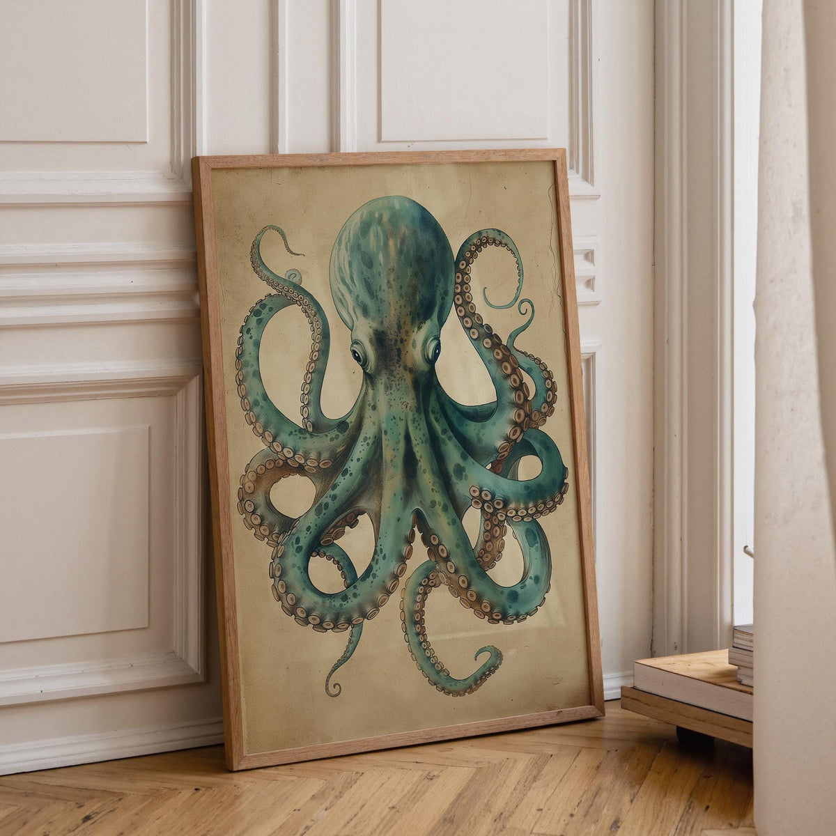 Vintage Octopus Teal Antique Kraken Nautical Coastal Wall Art by The Wall Art Studio