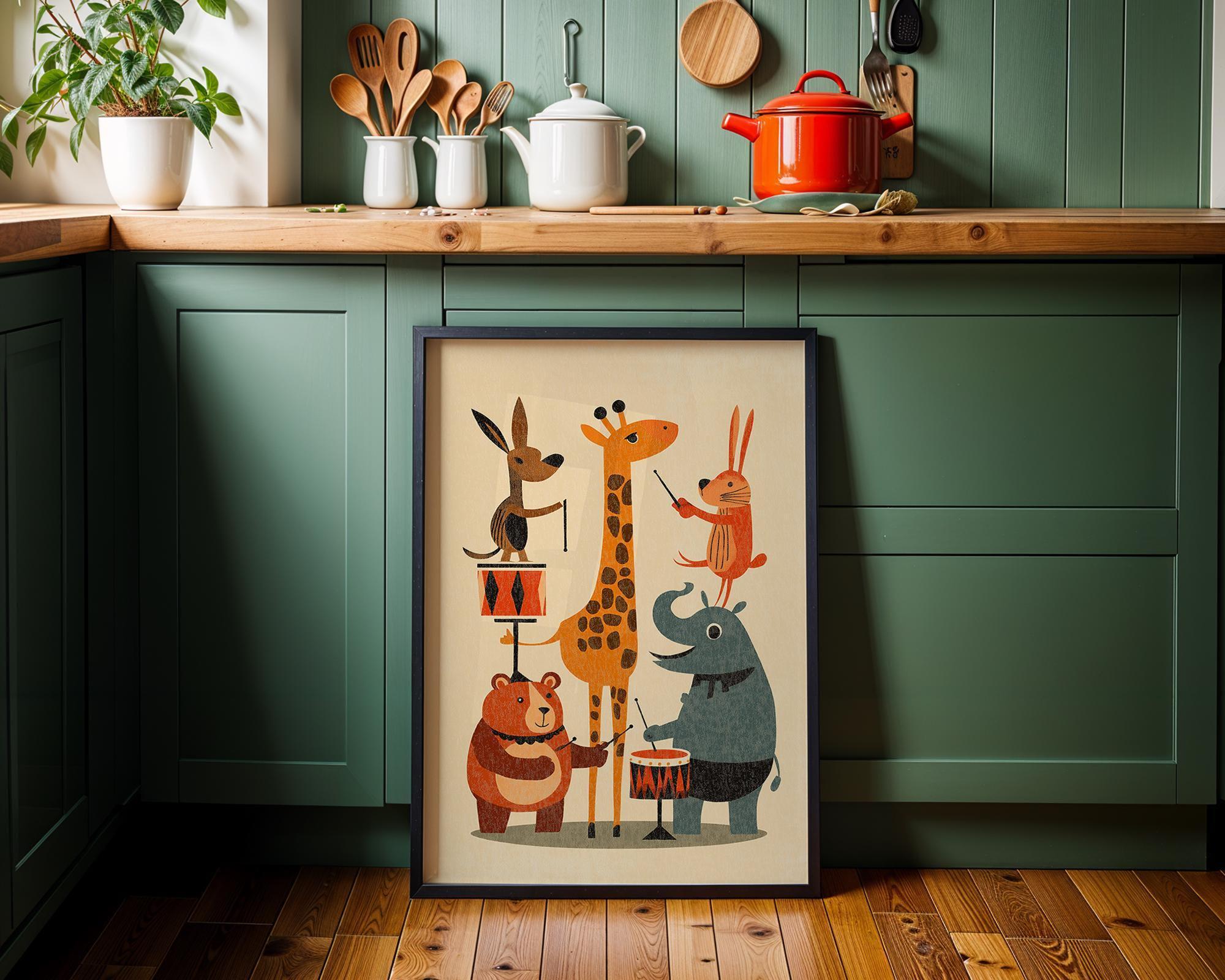 Mid Century Animal Band Retro Safari Nursery Wall Art by The Wall Art Studio