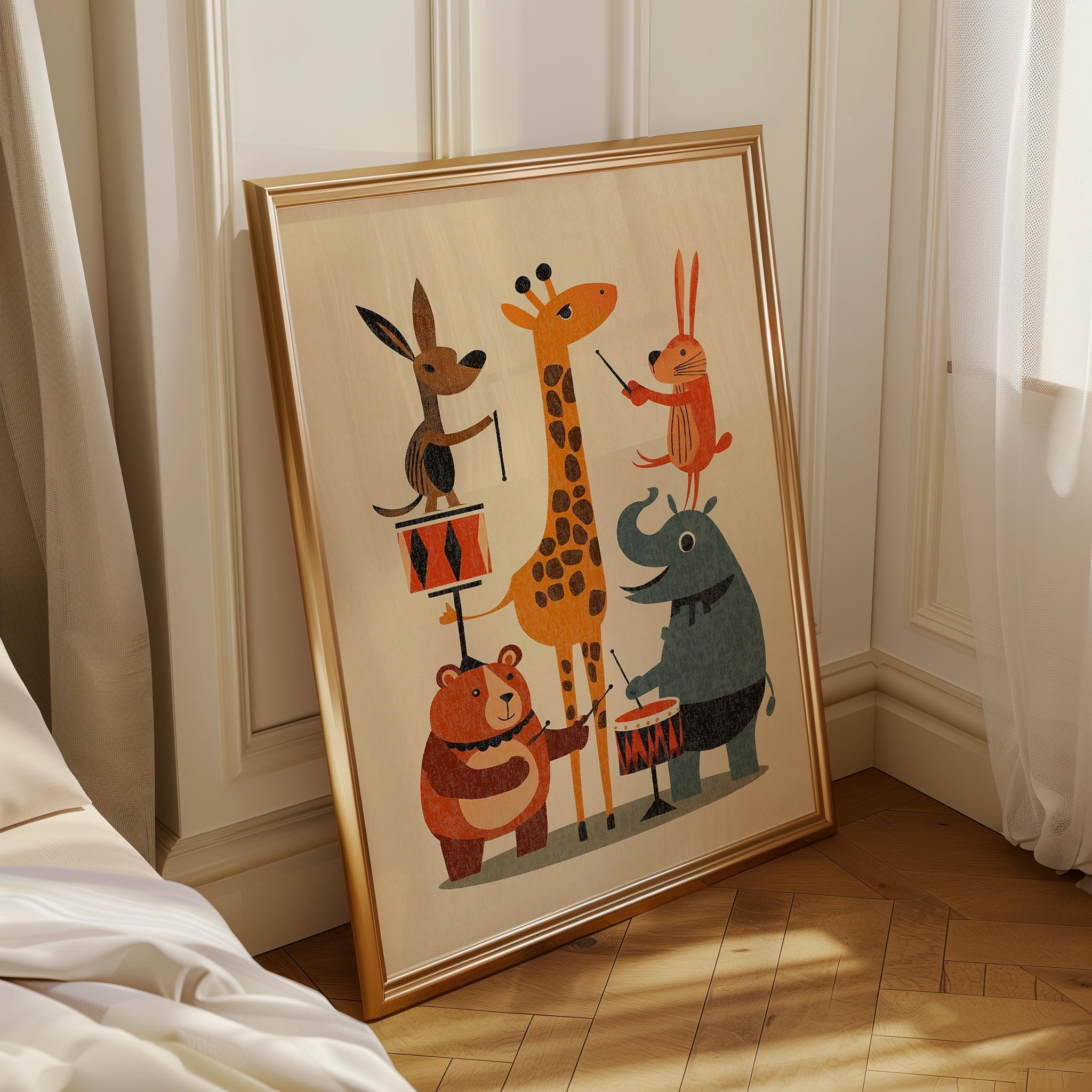 Mid Century Animal Band Retro Safari Nursery Wall Art by The Wall Art Studio