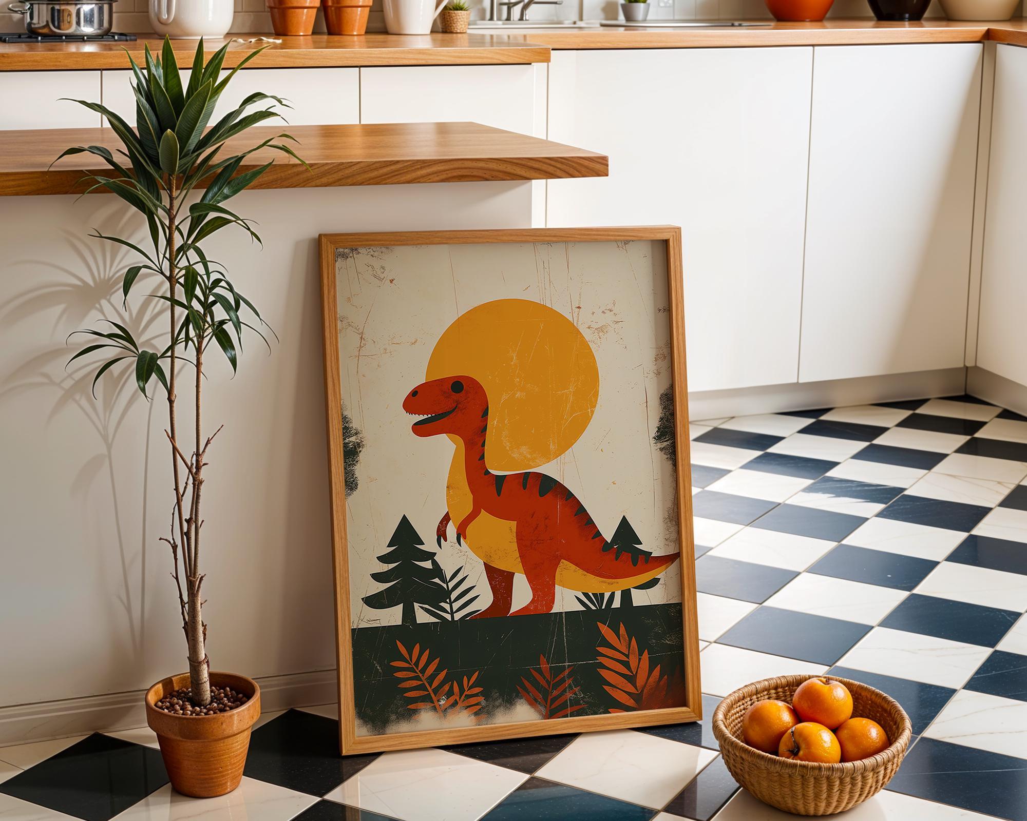Retro Dinosaur Neutral Nursery Dino Scandinavian Kids Wall Art by The Wall Art Studio
