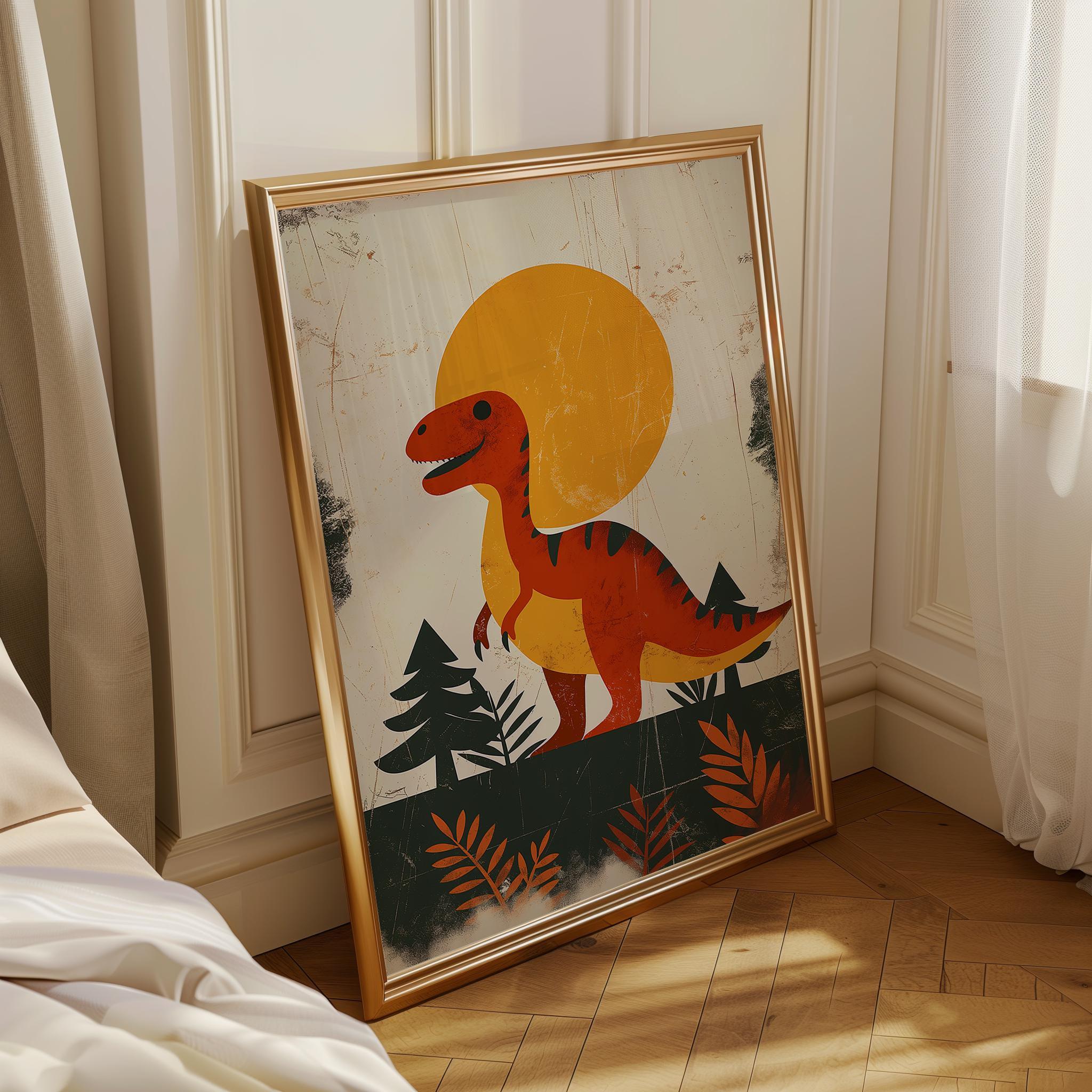 Retro Dinosaur Neutral Nursery Dino Scandinavian Kids Wall Art by The Wall Art Studio