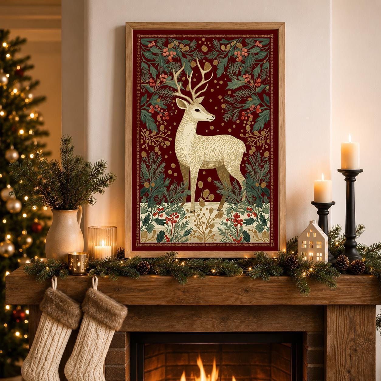 Scandinavian Christmas Reindeer Wall Art by The Wall Art Studio