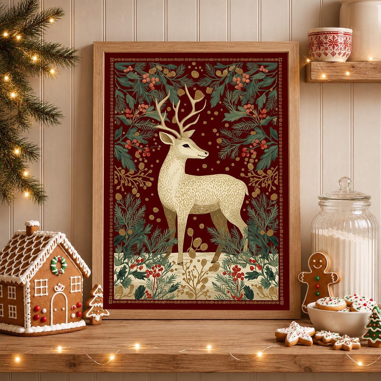 Scandinavian Christmas Reindeer Wall Art by The Wall Art Studio