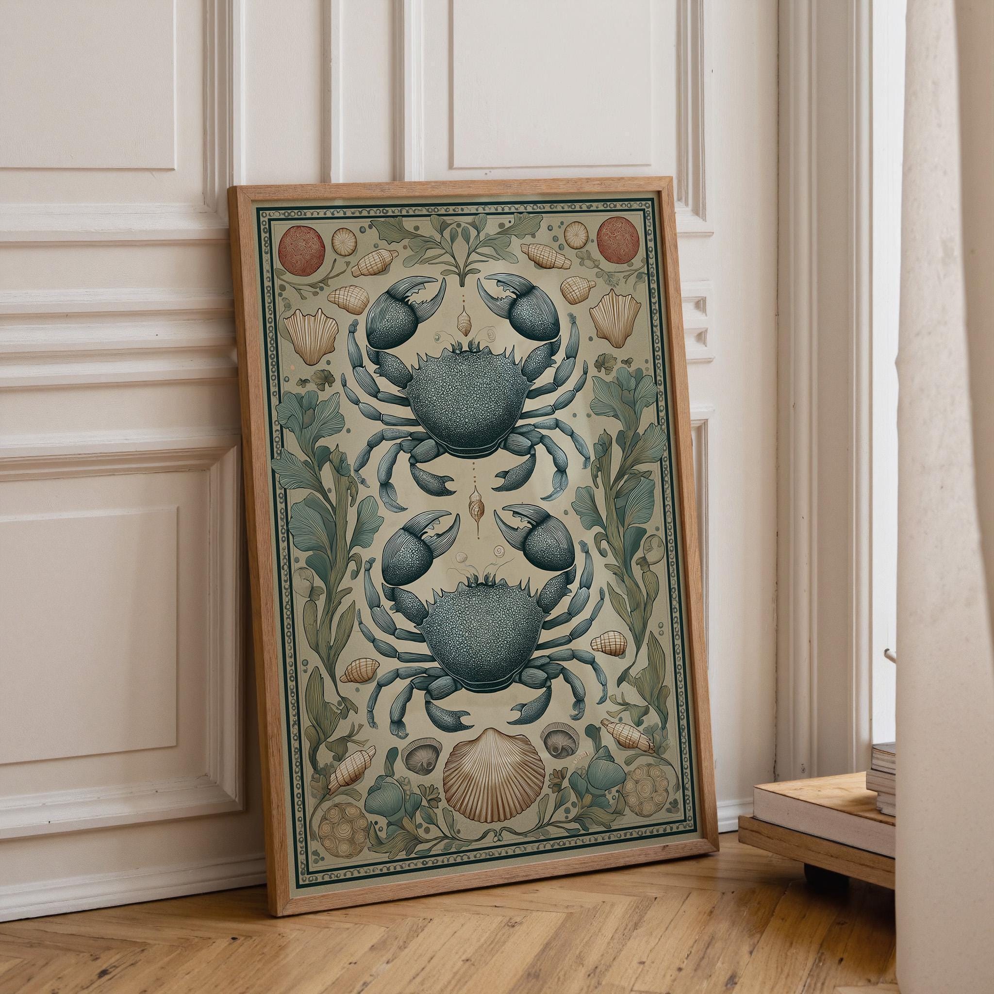Coastal Crab Folk ArtNautical Beach House Sea Life Wall Art