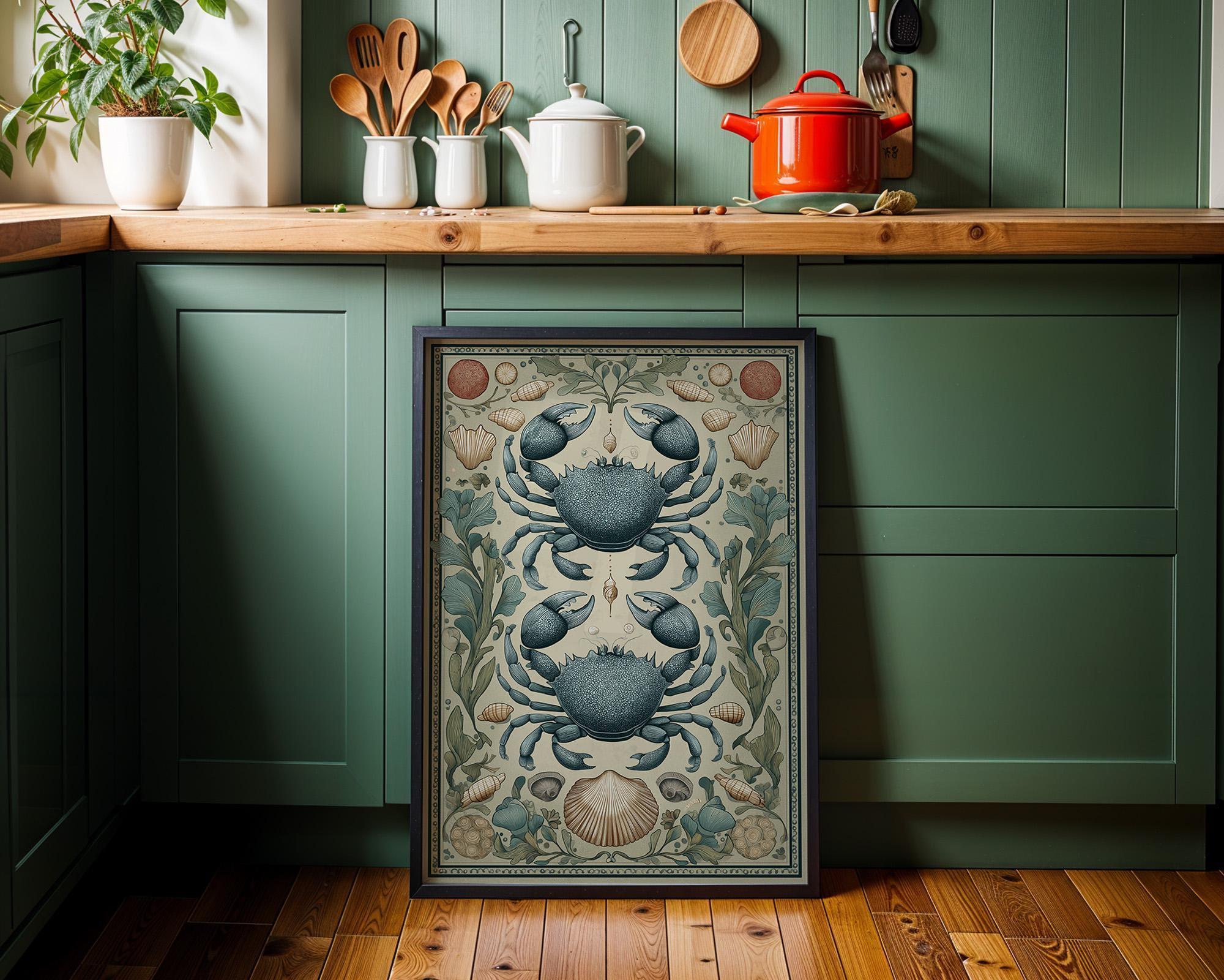 Coastal Crab Folk ArtNautical Beach House Sea Life Wall Art