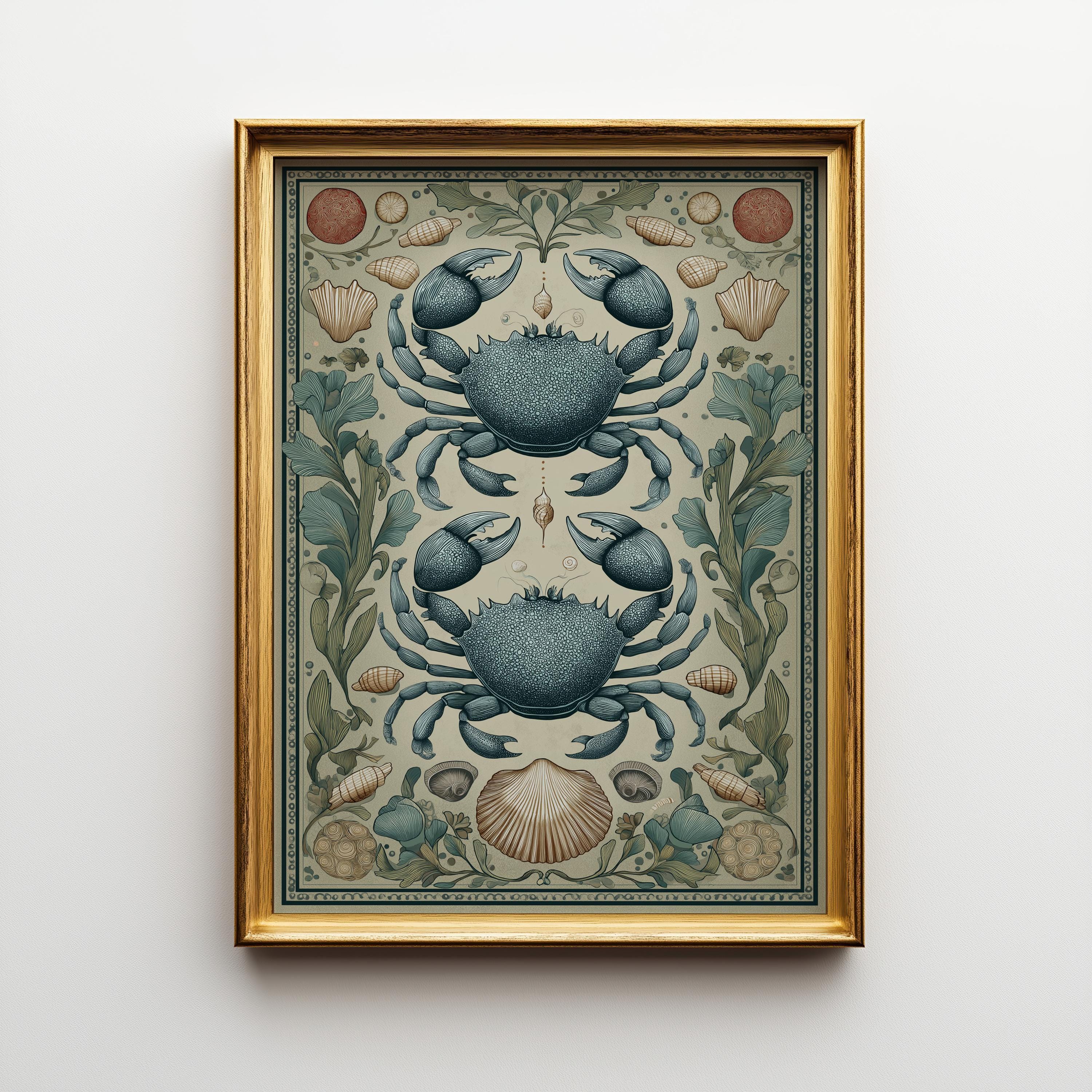 Coastal Crab Folk ArtNautical Beach House Sea Life Wall Art