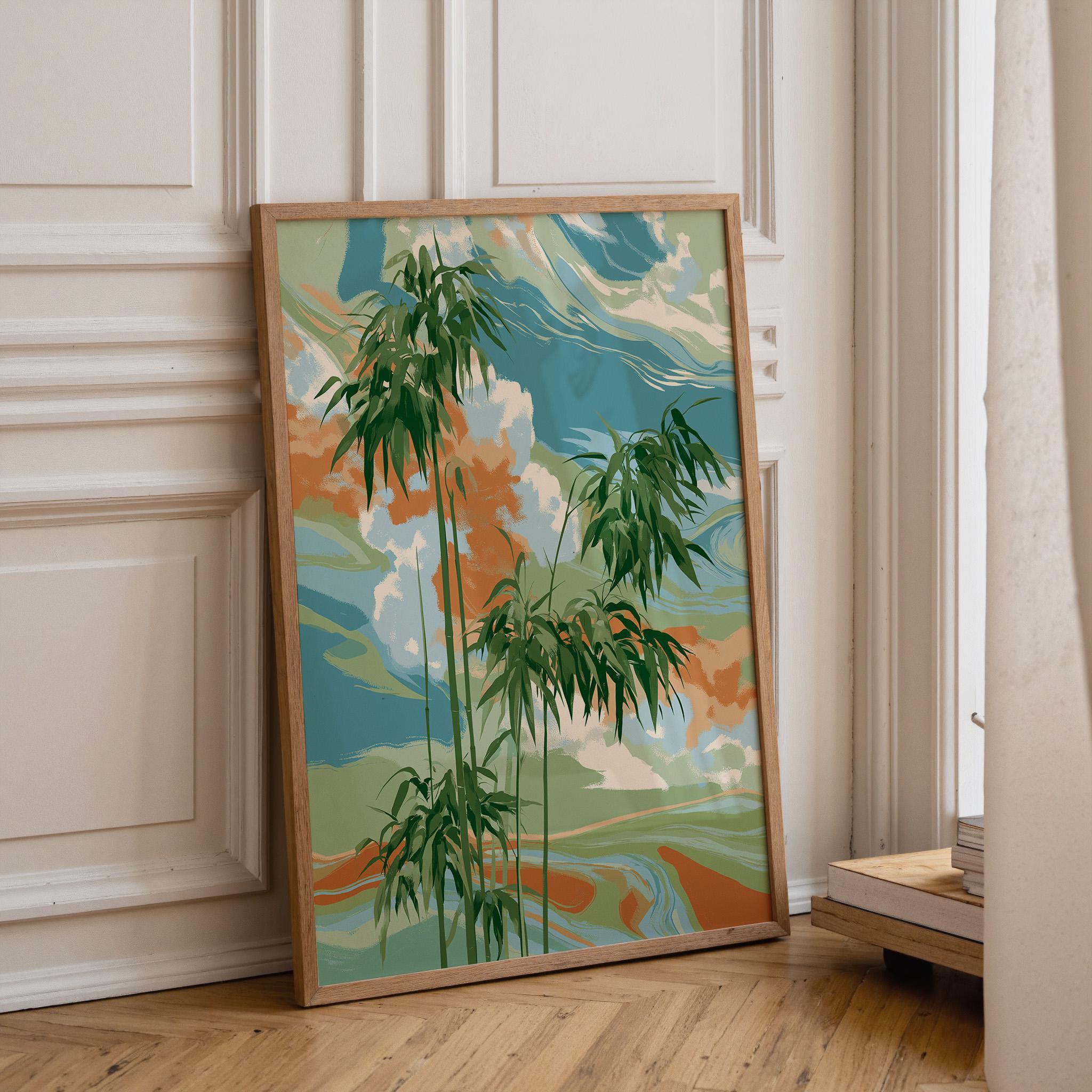 Abstract Bamboo Wall Art, Modern Botanical Japandi Poster, Zen Green Plant Decor (Framed Option)