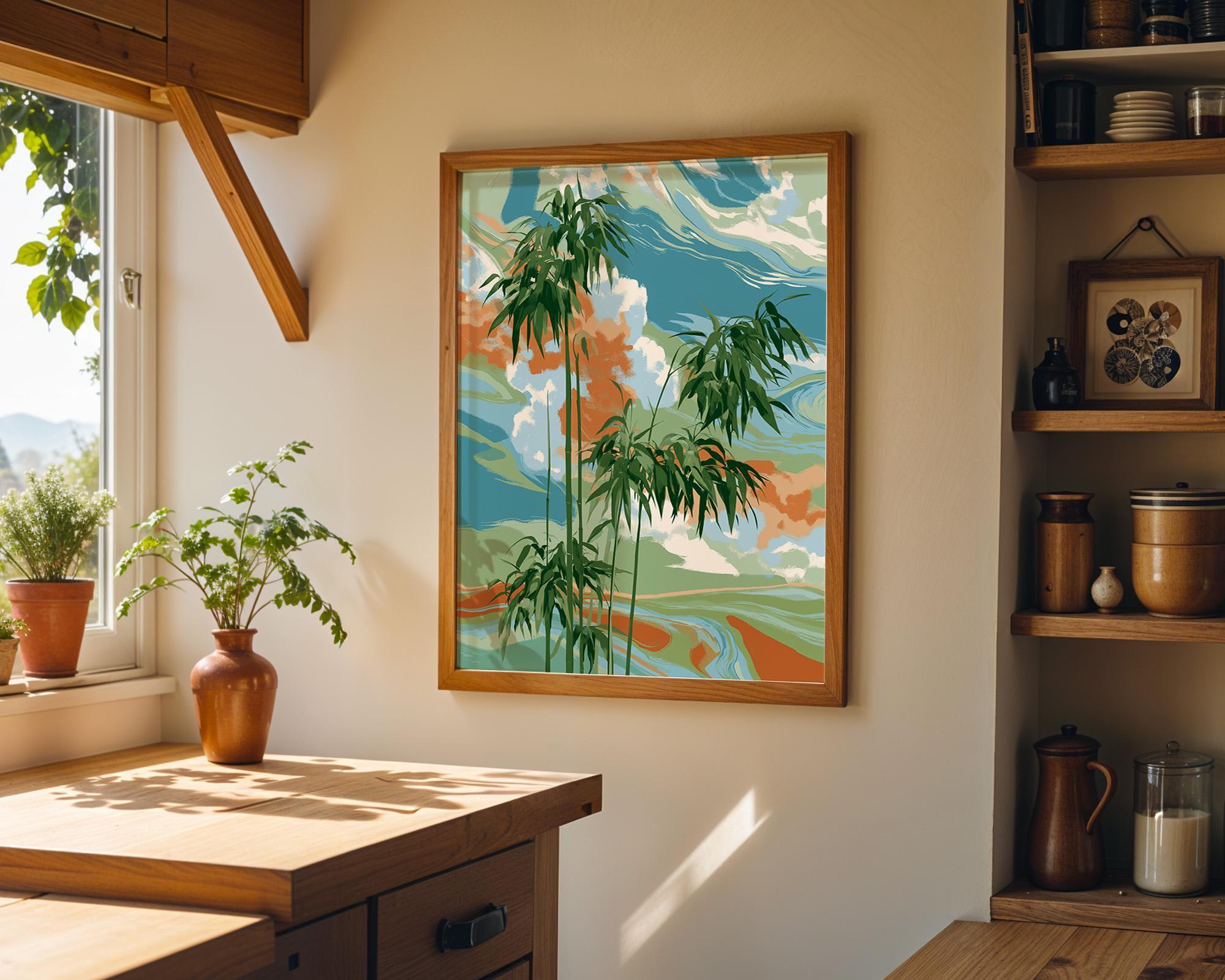 Abstract Bamboo Wall Art, Modern Botanical Japandi Poster, Zen Green Plant Decor (Framed Option)