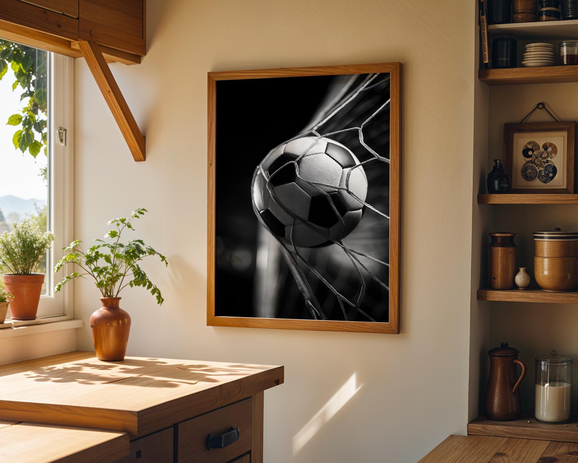 Football Soccer Goal Black & White Sports Photography Wall Art by The Wall Art Studio - physical