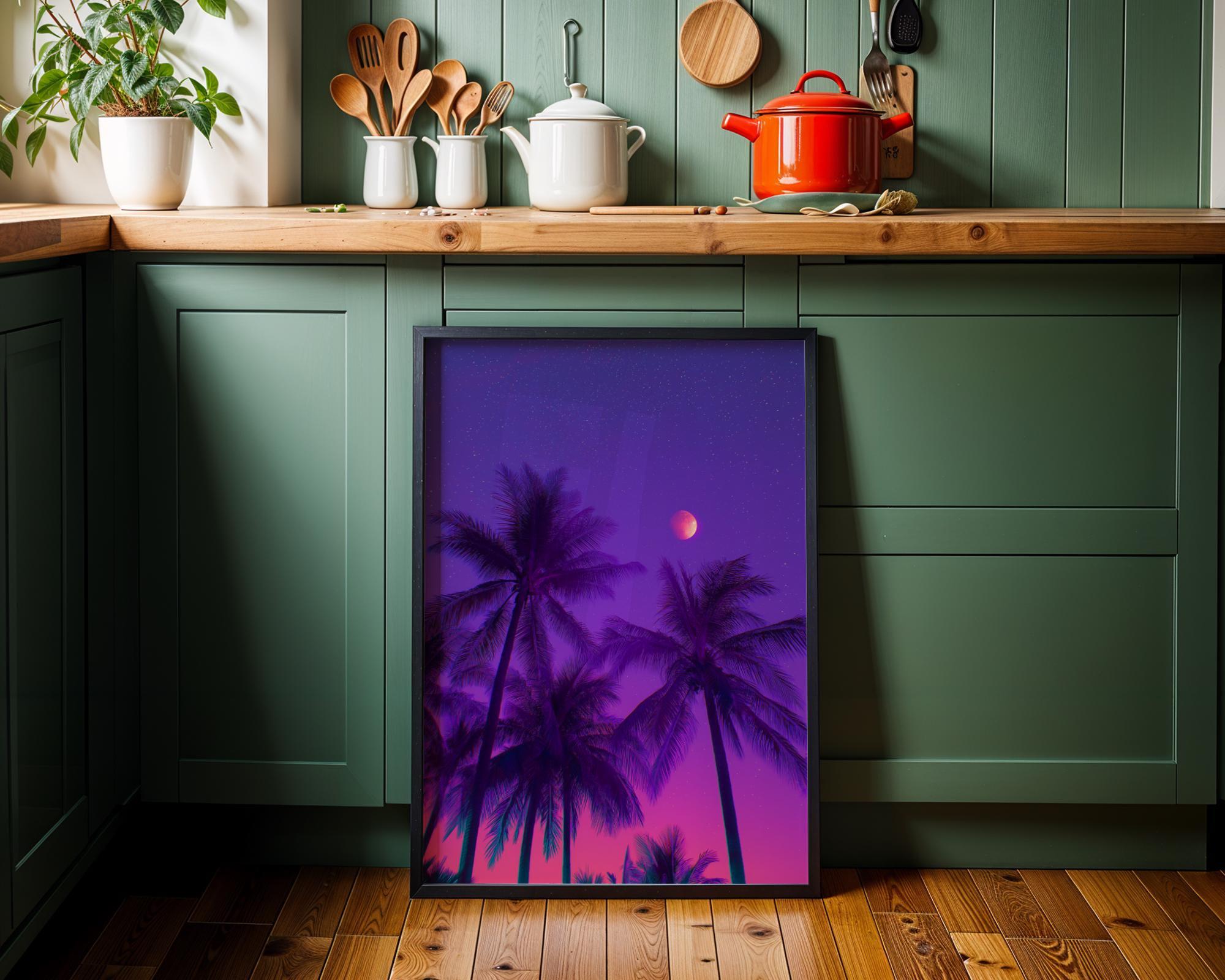 Vaporwave Palm Tree Neon Tropical Night Scene Wall Art by The Wall Art Studio