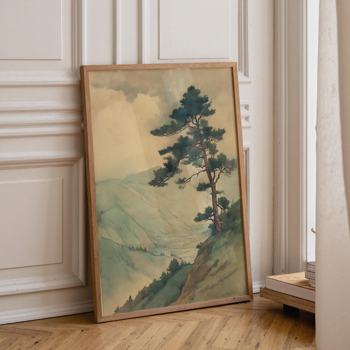 Japanese Landscape Vintage Mountain Pine Tree Wall Art by The Wall Art Studio
