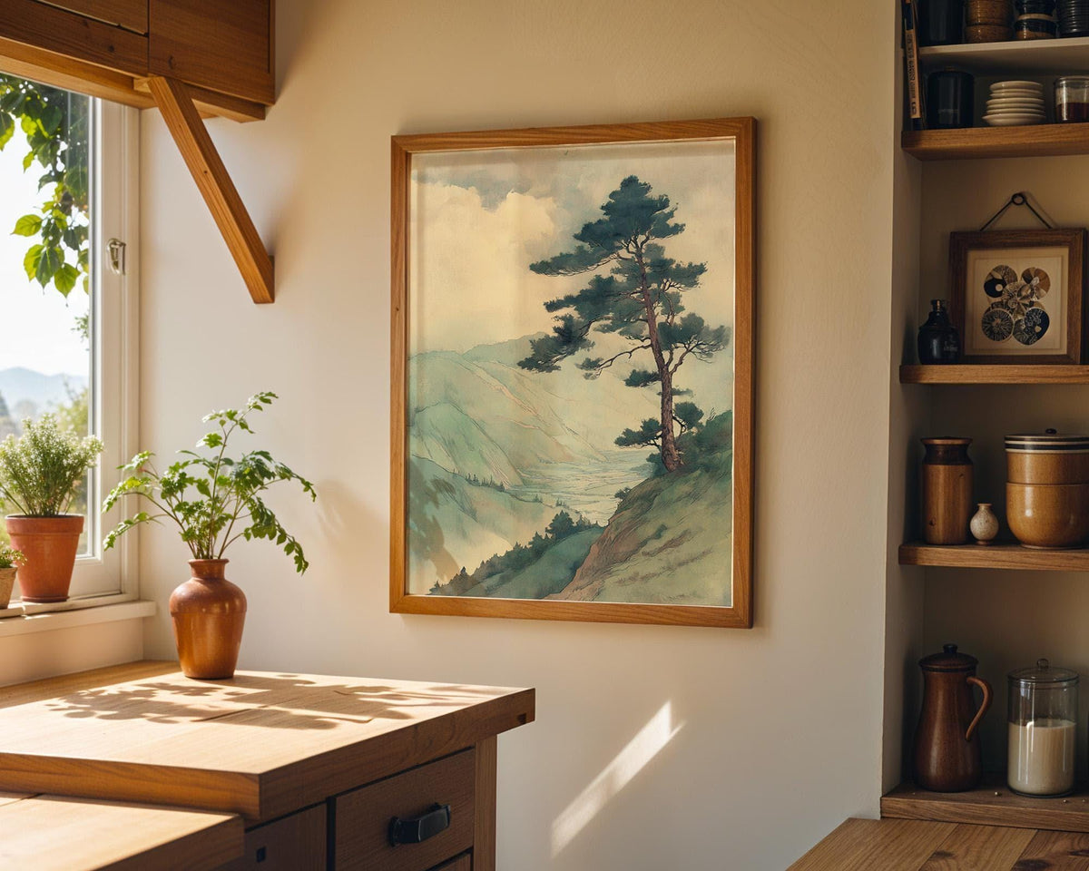 Japanese Landscape Vintage Mountain Pine Tree Wall Art by The Wall Art Studio