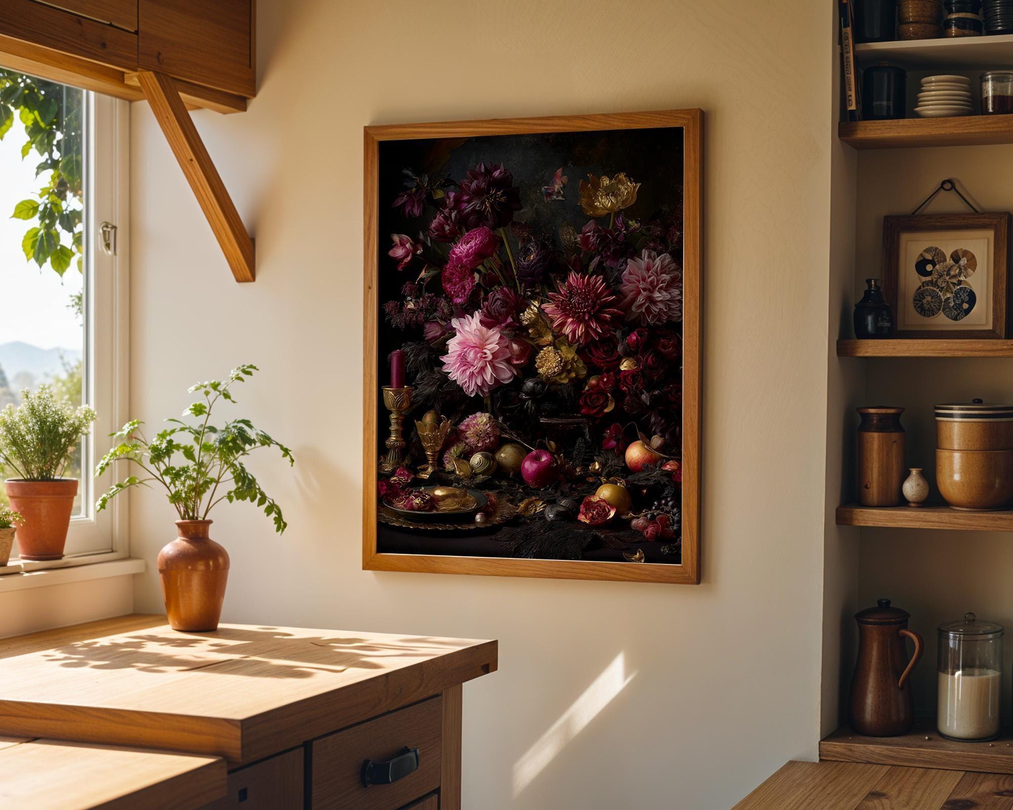 Dark Floral Still Life Dutch Masters Style Gothic Antique Wall Art by The Wall Art Studio