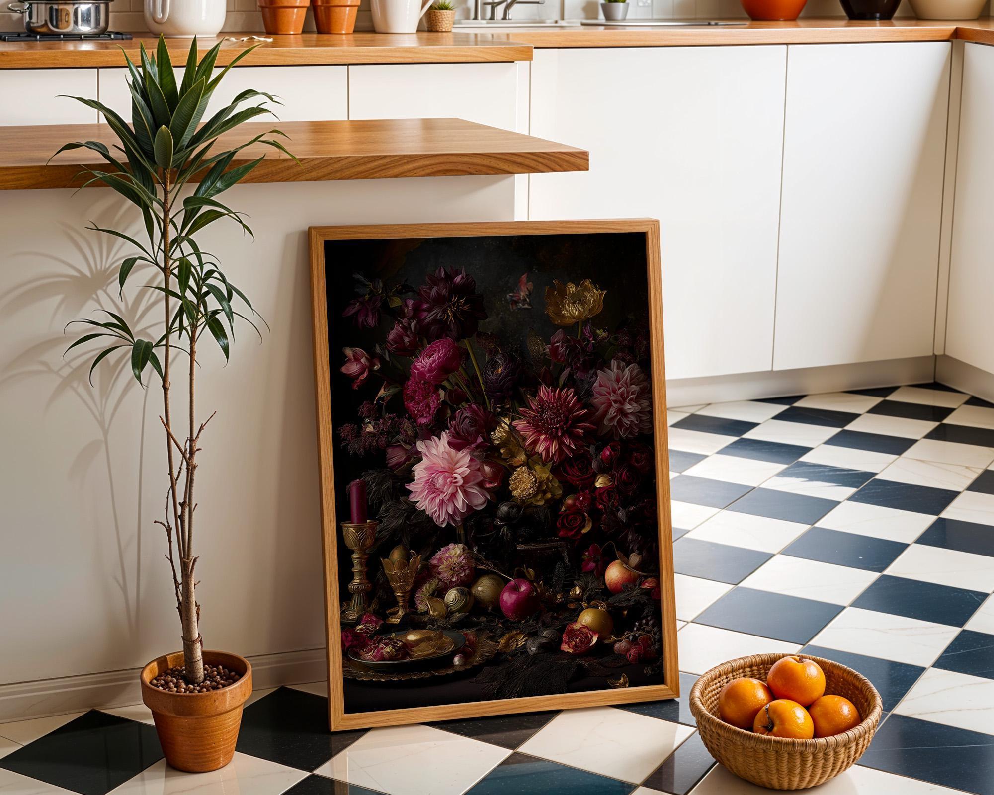 Dark Floral Still Life Dutch Masters Style Gothic Antique Wall Art by The Wall Art Studio