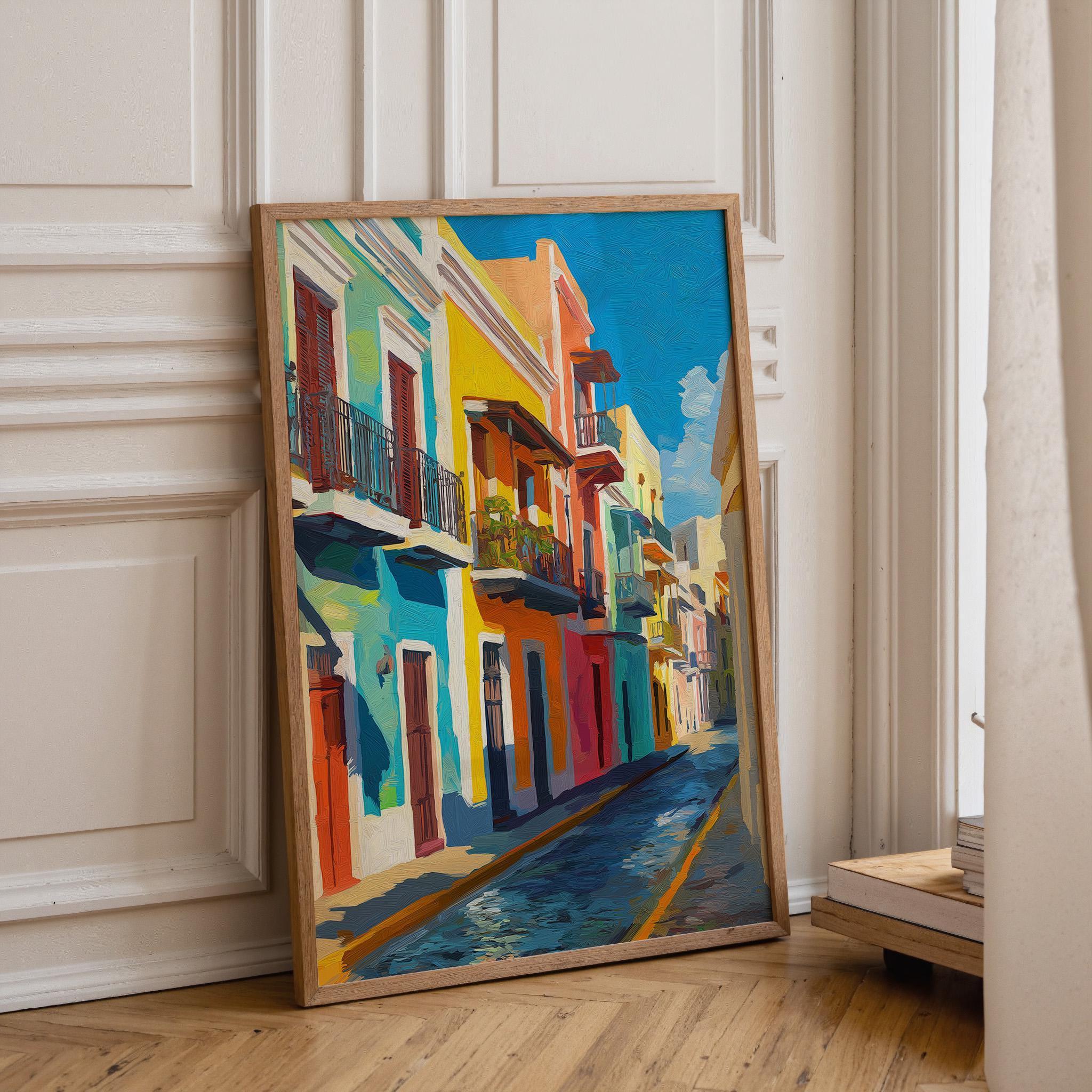 Puerto Rico Street Old San Juan Colorful Houses Wall Art by The Wall Art Studio - physical