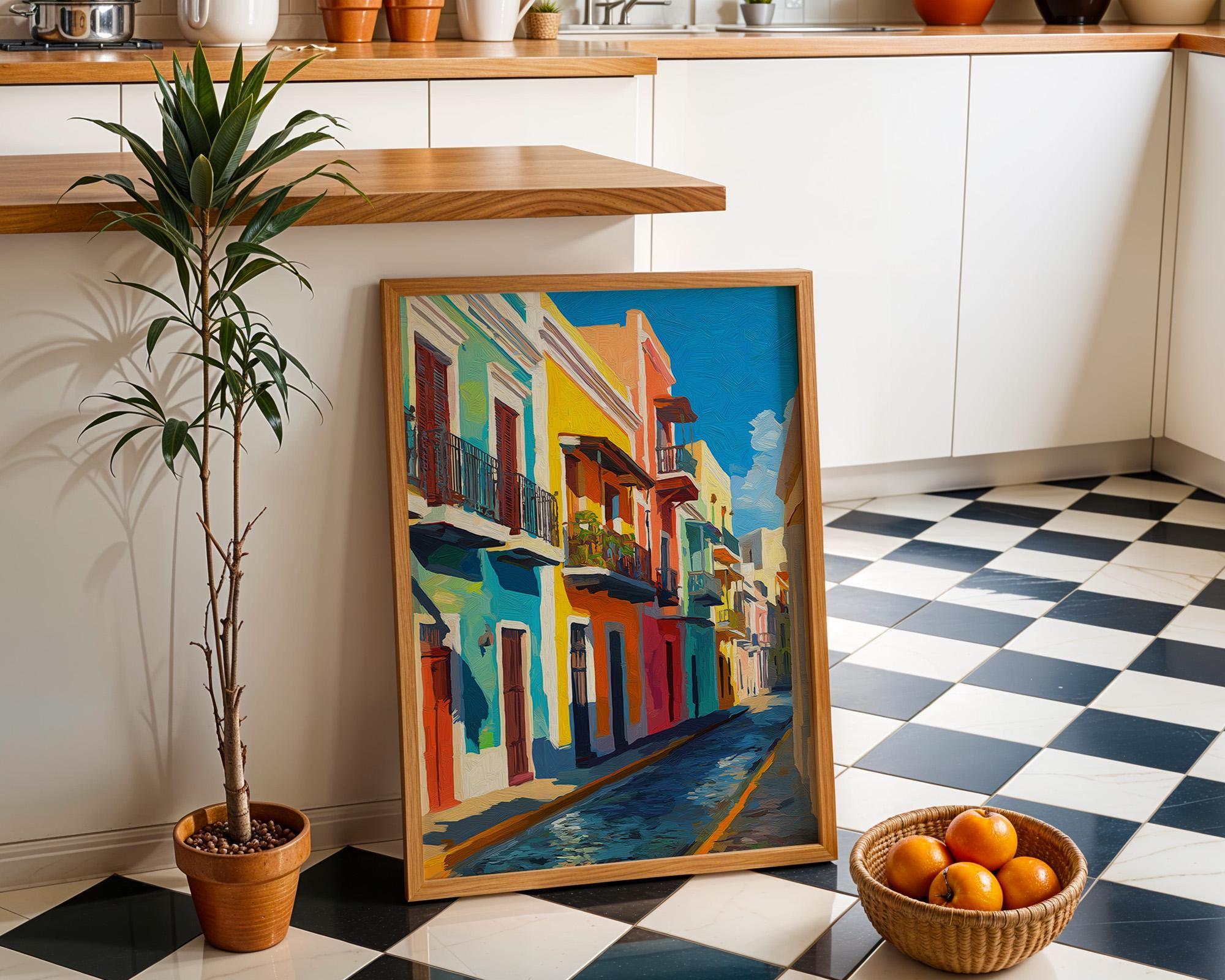 Puerto Rico Street Old San Juan Colorful Houses Wall Art by The Wall Art Studio - physical