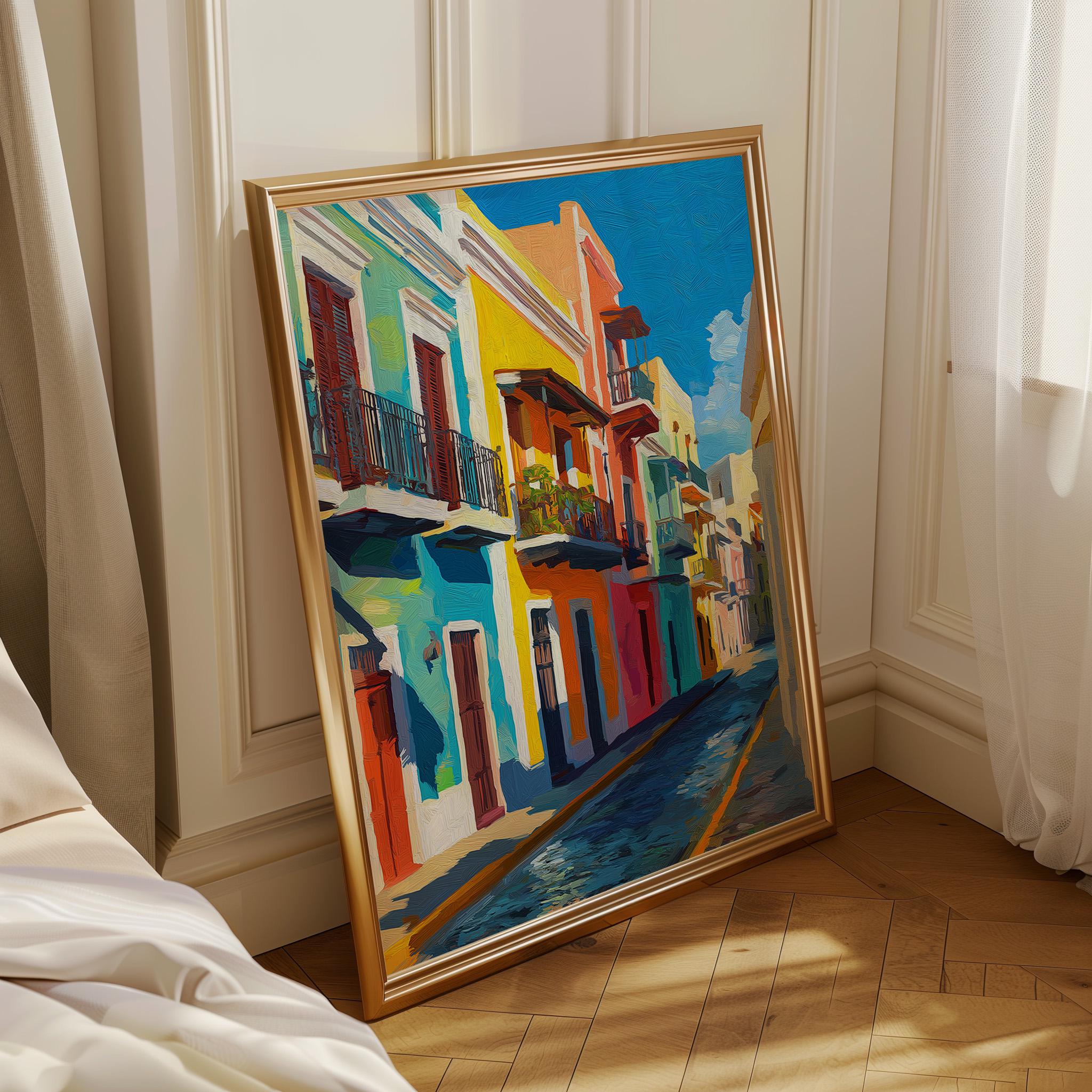 Puerto Rico Street Old San Juan Colorful Houses Wall Art by The Wall Art Studio - physical