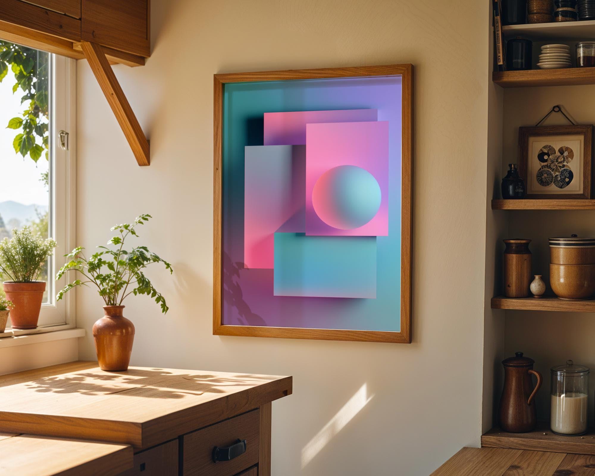 Pastel Synthwave Geometric City Vaporwave Abstract Wall Art by The Wall Art Studio