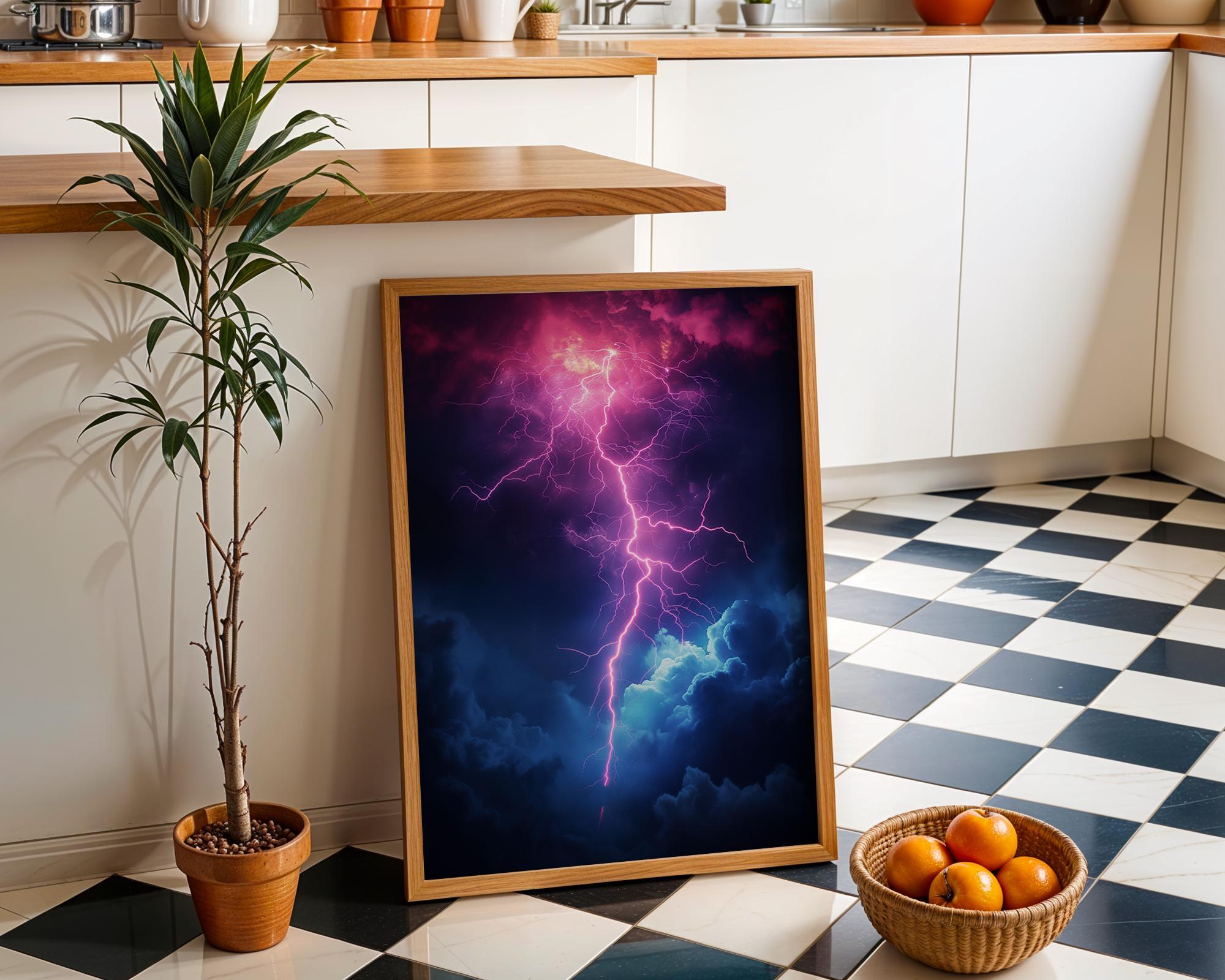 1980s Neon Lightning Retro Synthwave Storm Wall Art by The Wall Art Studio