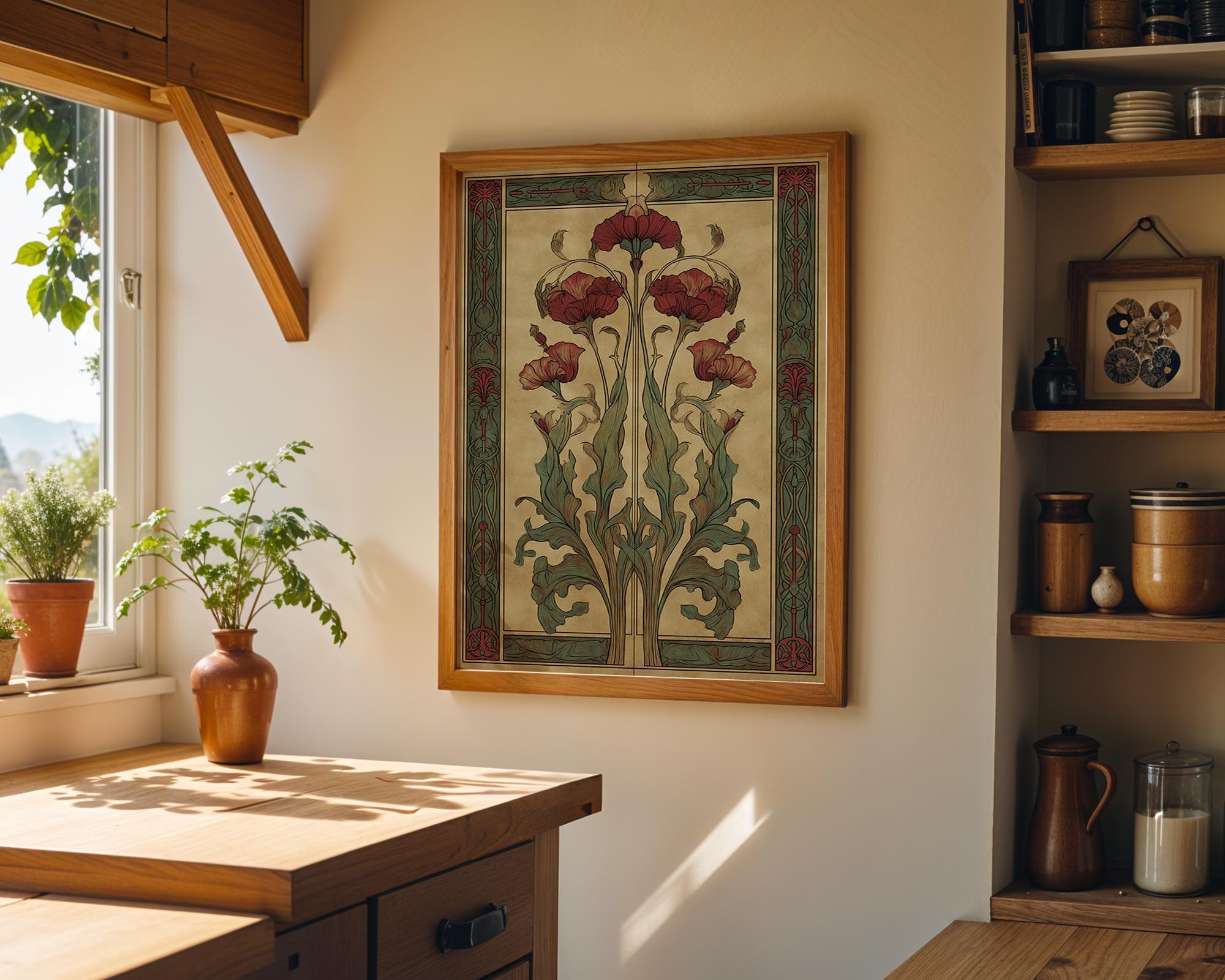 Art Nouveau Thistle Botanical William Morris Style Floral Wall Art