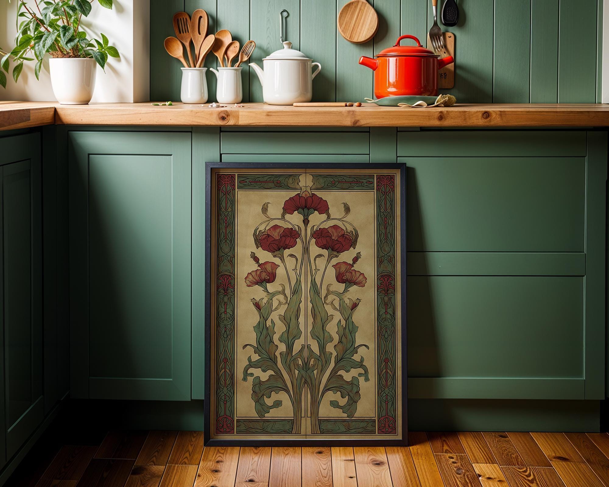 Art Nouveau Thistle Botanical William Morris Style Floral Wall Art