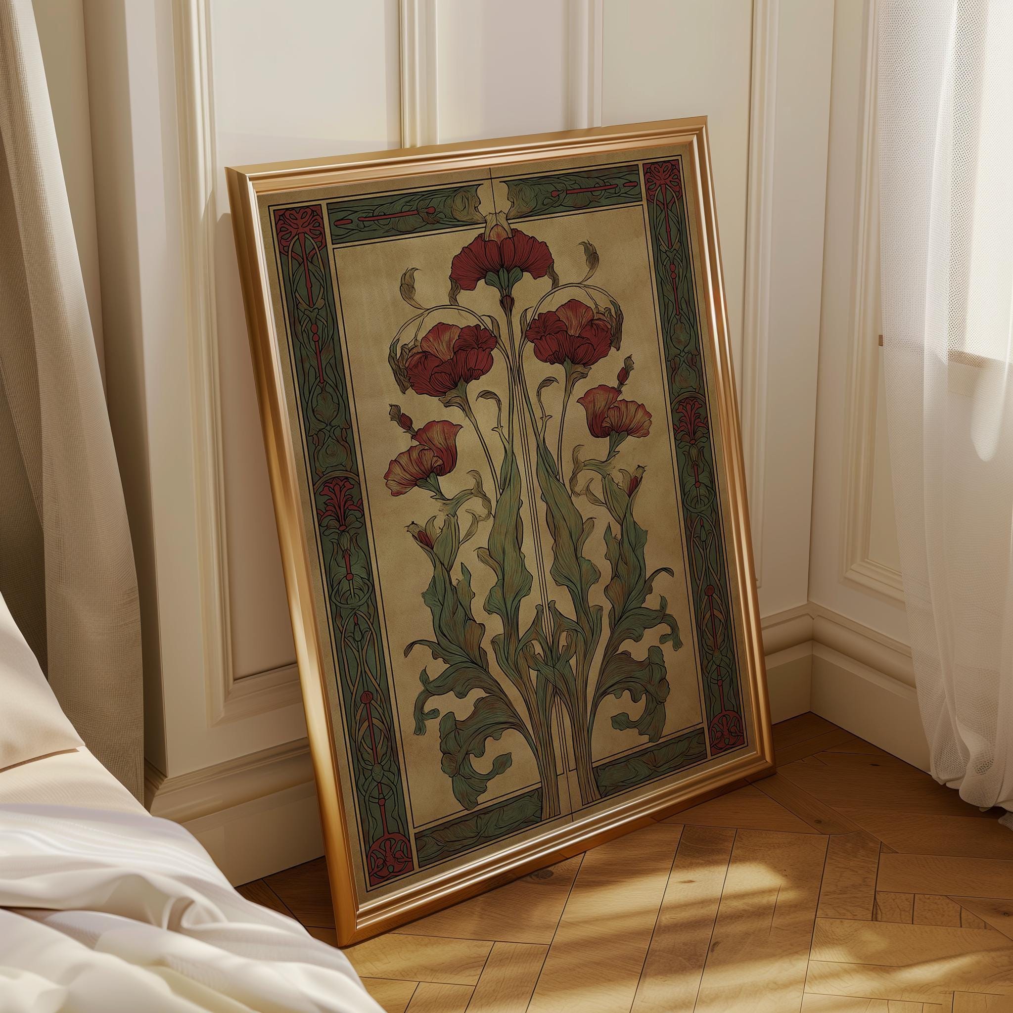 Art Nouveau Thistle Botanical William Morris Style Floral Wall Art